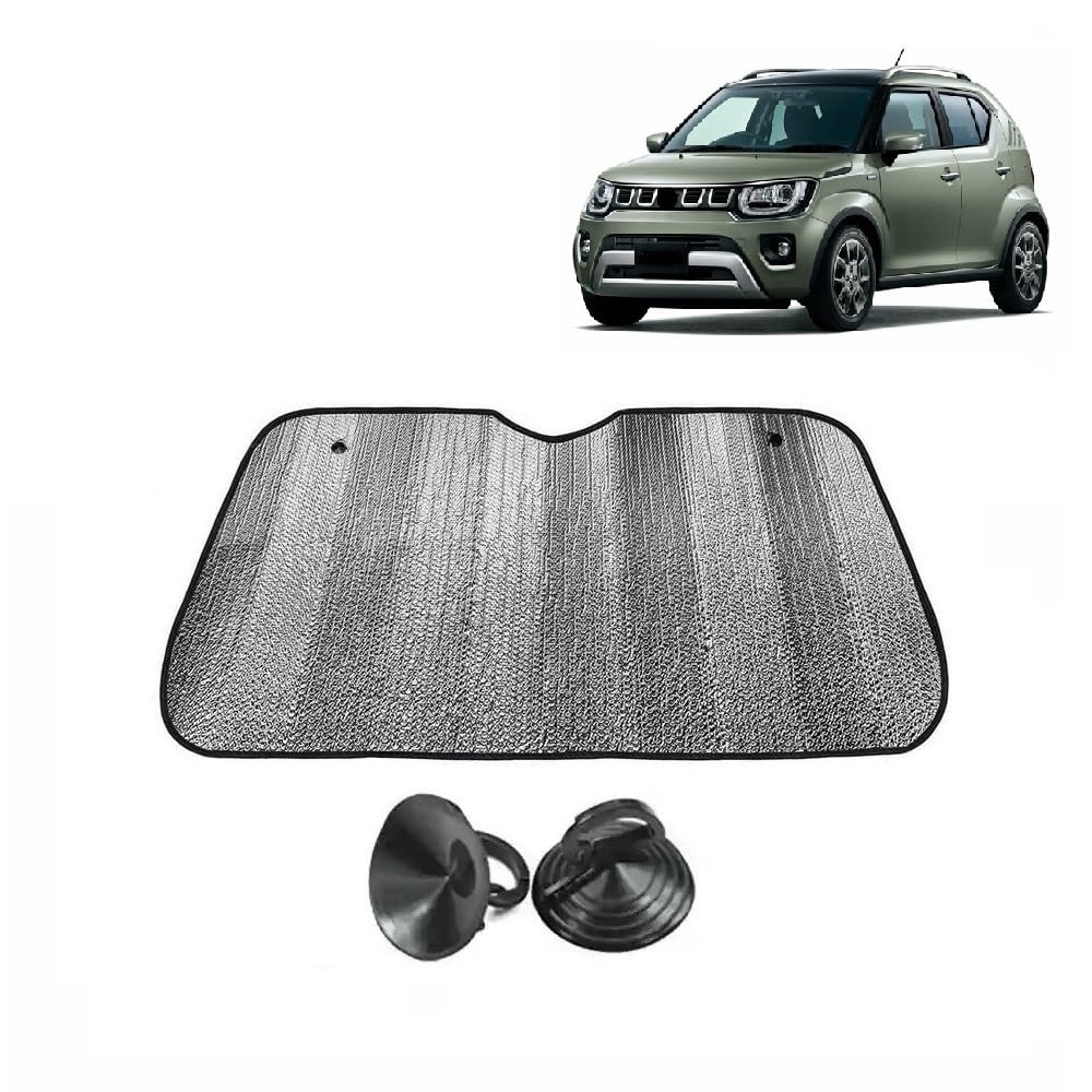 Car Windshield Sun Shade UV Rays Protector Silver Sunshade Solar Reflective suitable for Maruti Suzuki Ignis