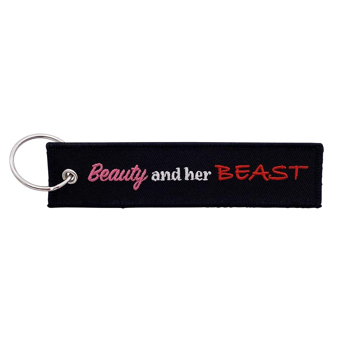 Keychain Tag For Motorcycles, Scooters, Bike, Cars, Backpacks, Gifts, & More (Beauty And Her Beast (Black))
