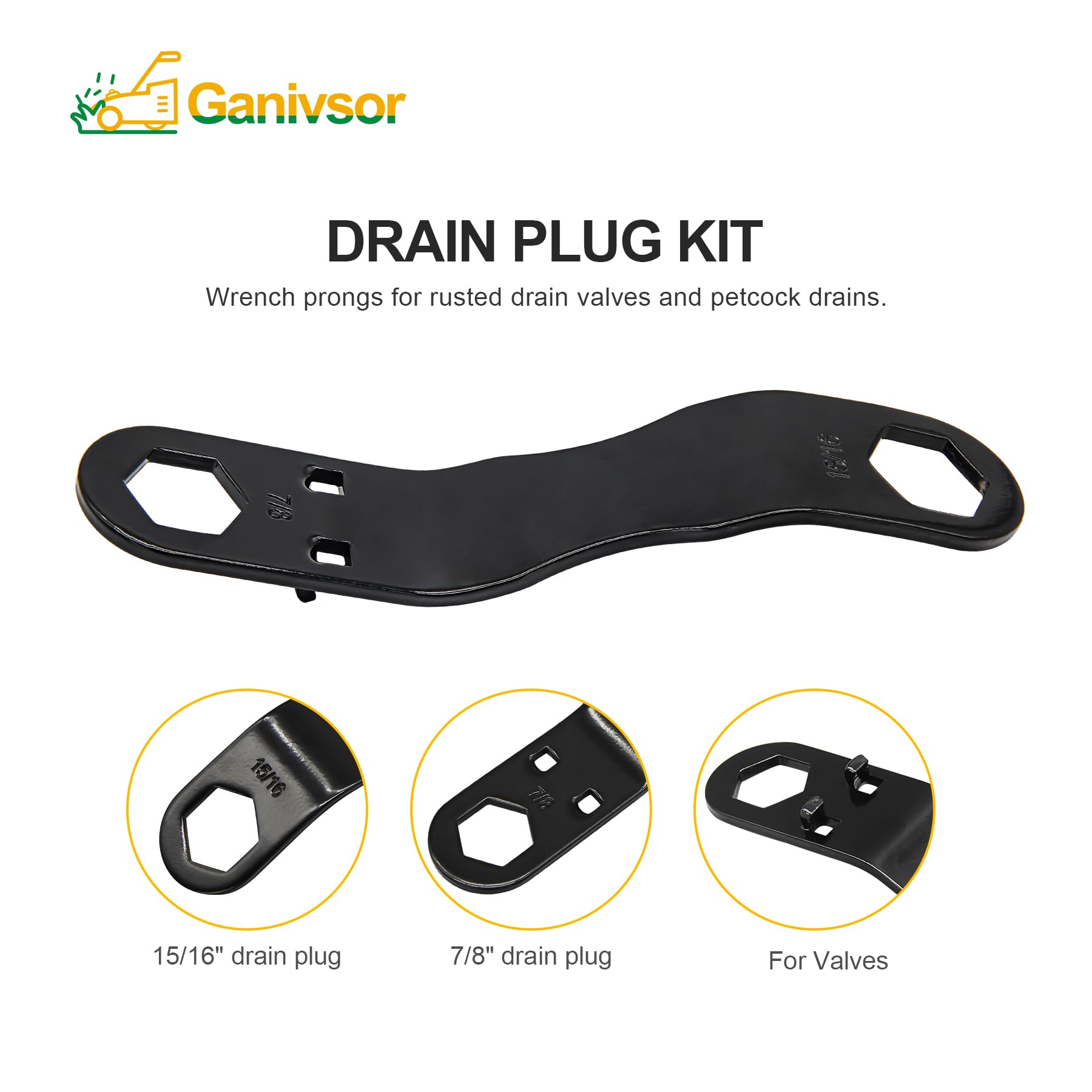 Ganivsor RV Water Heater Drain Plug & Wrench Kit, for RV Camper Water Heater Drain Plugs- Suitable for 7/8'' &15/16'' Drain Plug