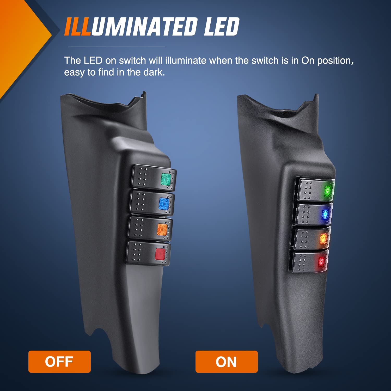 Nilight A-Pillar Switch Pod 12V Left Driver Side A Pillar Rocker Panel With Backlit Label Stickers Pre-Wired On Off 4 Color Togg