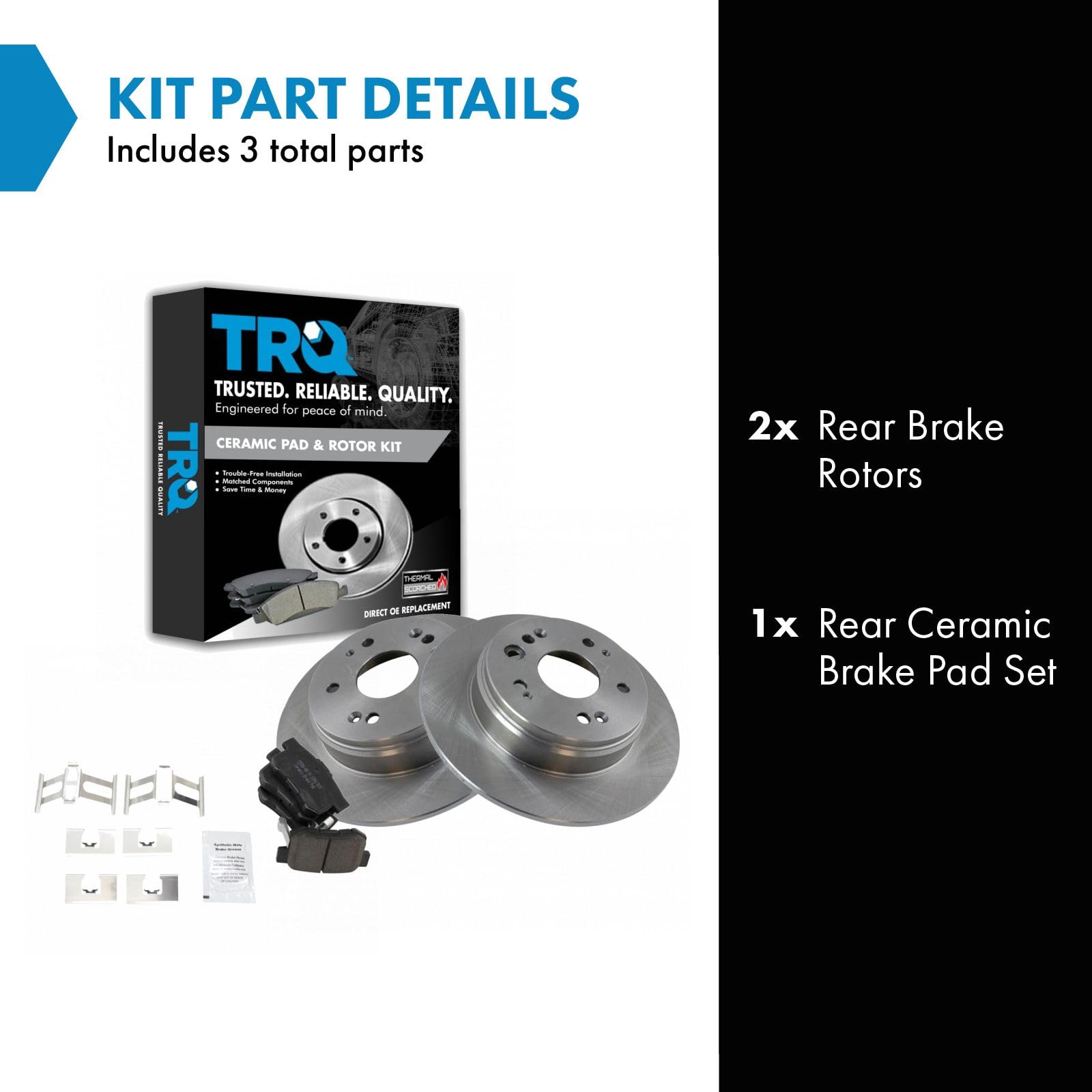 Trq Rear Brake Pad & Rotor Kit Brake Pads Brake Rotor Ceramic Compatible With 2002-2004 Honda Cr-V