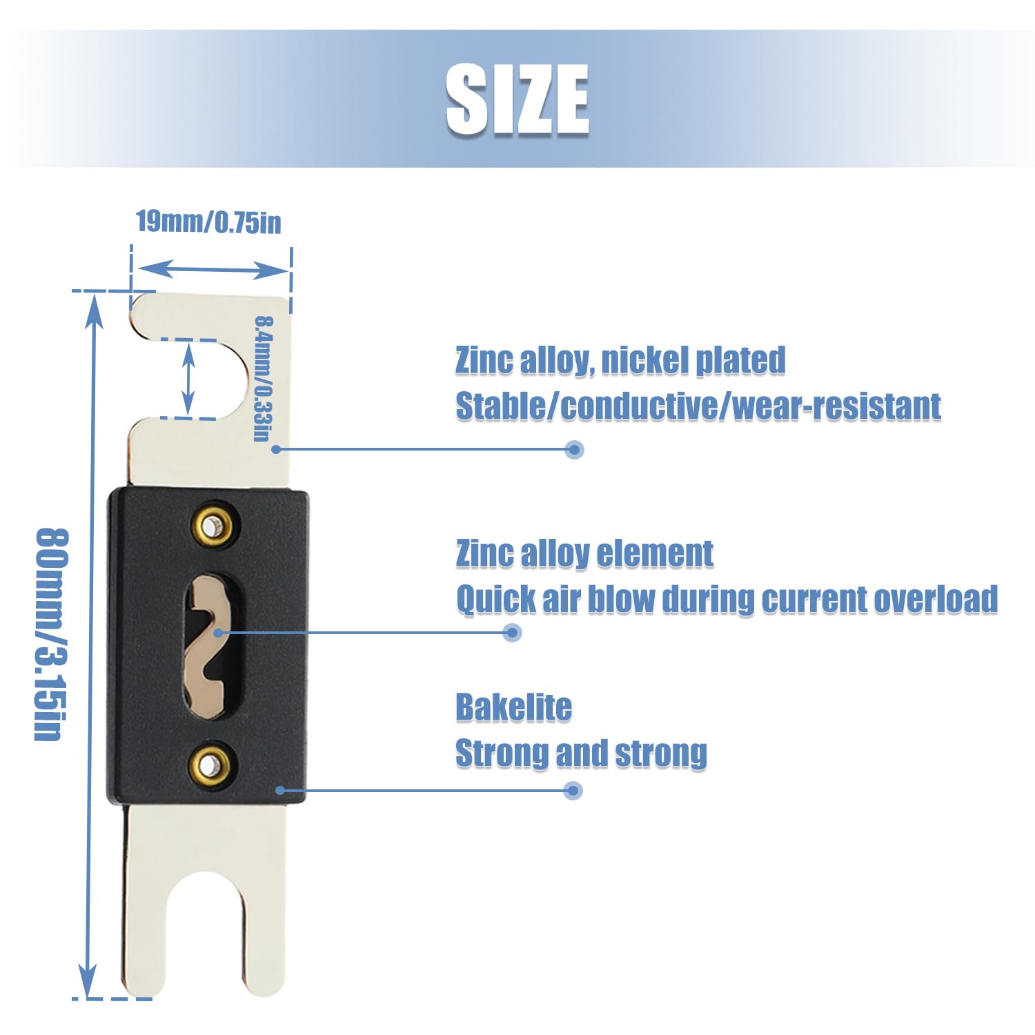 BOJACK ANL Fuse Holder with 500 Amp Fuse,Secure in-Line Installation for 0/2/4 AWG 0, 2, 4 Gauge Wires Fuse Holder 500A
