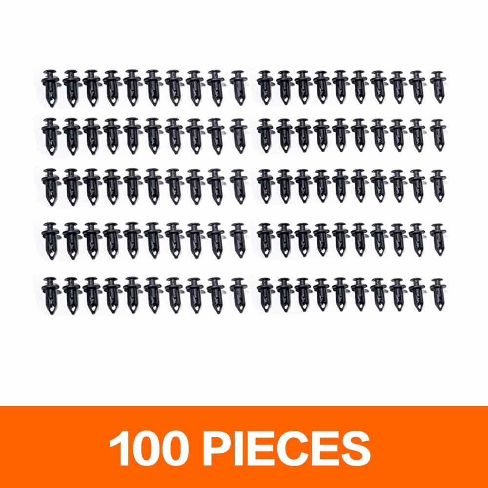 Banseko 100 Pieces Plastic Black Fender Clips,Nylon Plastic Fastener Push Type Fender Retainer Pins Rivets Bumper Clips For Honda Rancher Foreman Rubicon Rincon Trx680 Trx650,8Mm