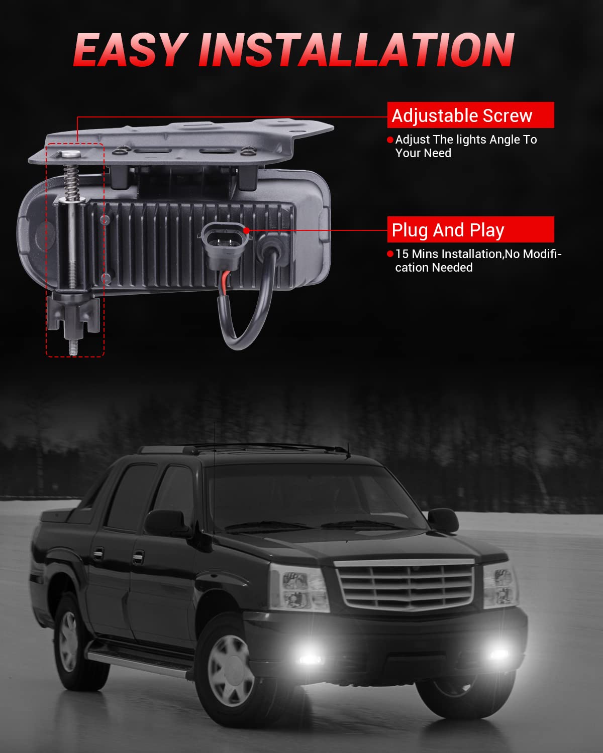 Bicyaco Led Fog Lights Assembly Fog Lamps Replacement Compatible With 2002 2003 2004 2005 2006 Cadillac Escalade 02 03 04 05 06 Escalade Ext 2003-2006 Escalade Esv- Clear Lens