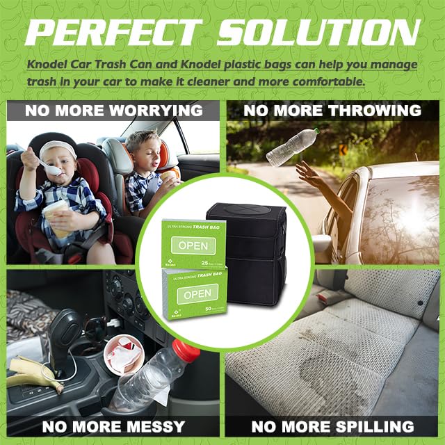 Knodel Drawstring Trash Bags, Perfect For Knodel Car Trash Can With Lid, And For Knodel Car Trash Can With Zipper, Ultra Strong Garbage Bags, 3 Gallon, 50 Count
