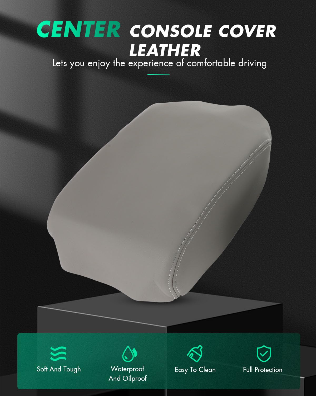 SCITOO Car Center Console Cover Leather Fit for 2009 2010 2011 2012 2013 2014 2015 for Honda for Pilot Gray Center Console Lid A