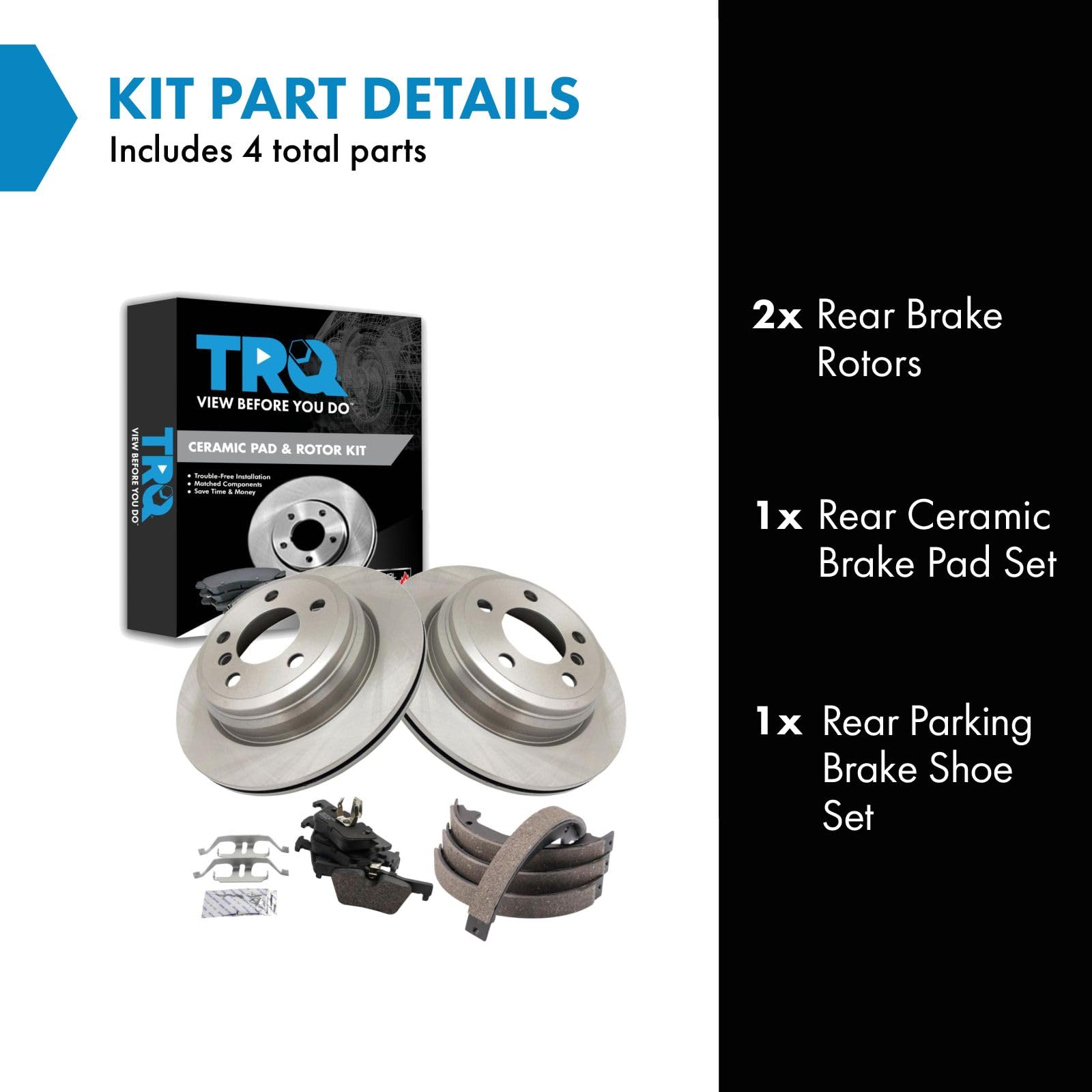 Trq Rear Brake Pad & Rotor Kit Brake Pads Brake Rotor Parking Brake Shoe Set Ceramic Compatible With 2013-2016 Bmw 320I Xdrive 2
