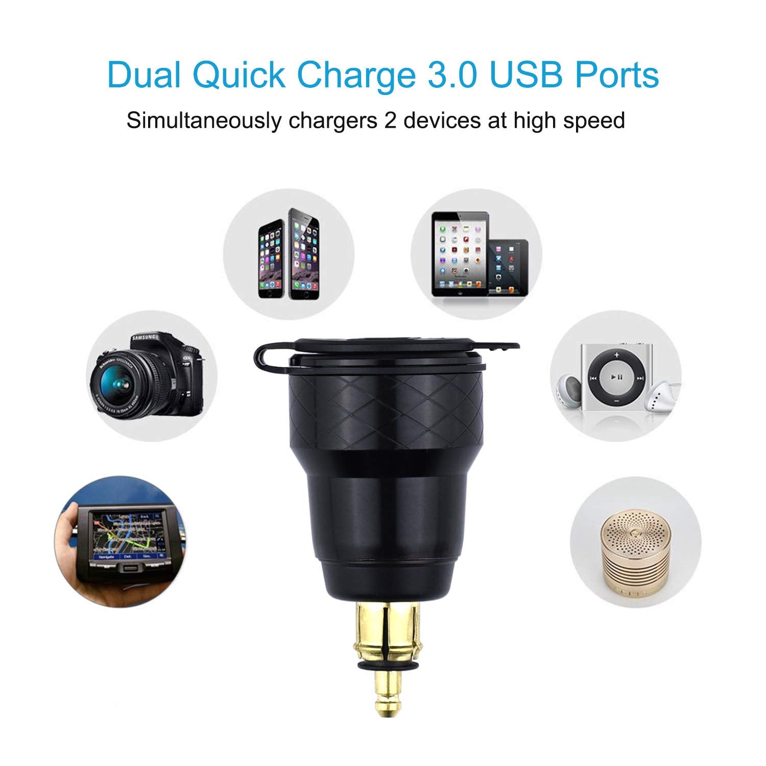 Cllena Din Hella Plug To Dual Quick Charge 3.0 Usb Charger Adapter With Led Voltmeter For Bmw Motorcycle (Green)