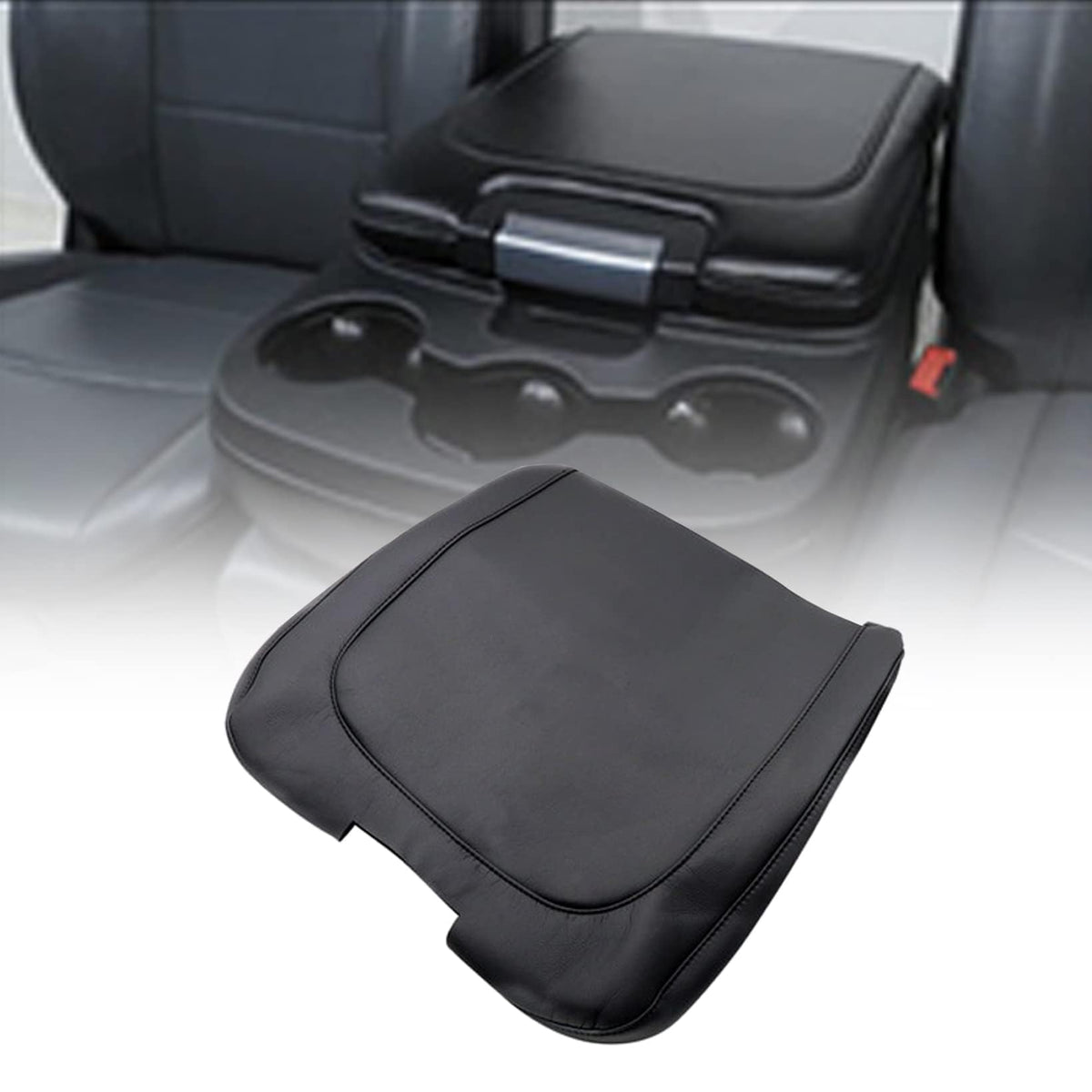 NLQR Center Console Lid Armrest Jump Seat Cover Replacement Leather Black Compatible with Dodge Ram 2013 2014 2015 2016 2017 201