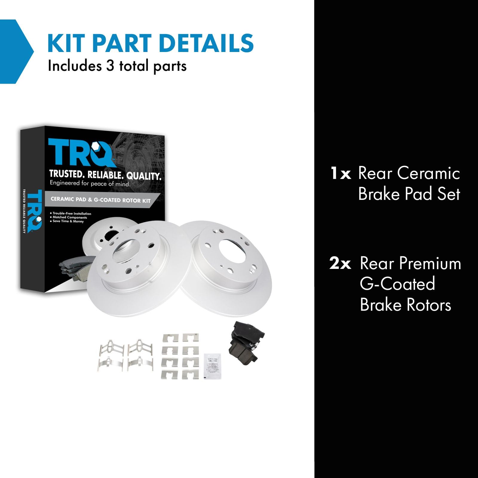 Trq Rear Brake Pad & Rotor Kit Brake Pads Brake Rotor Ceramic Premium G-Coated Compatible With 2013-2015 Acura Ilx 2006-2015 Hon