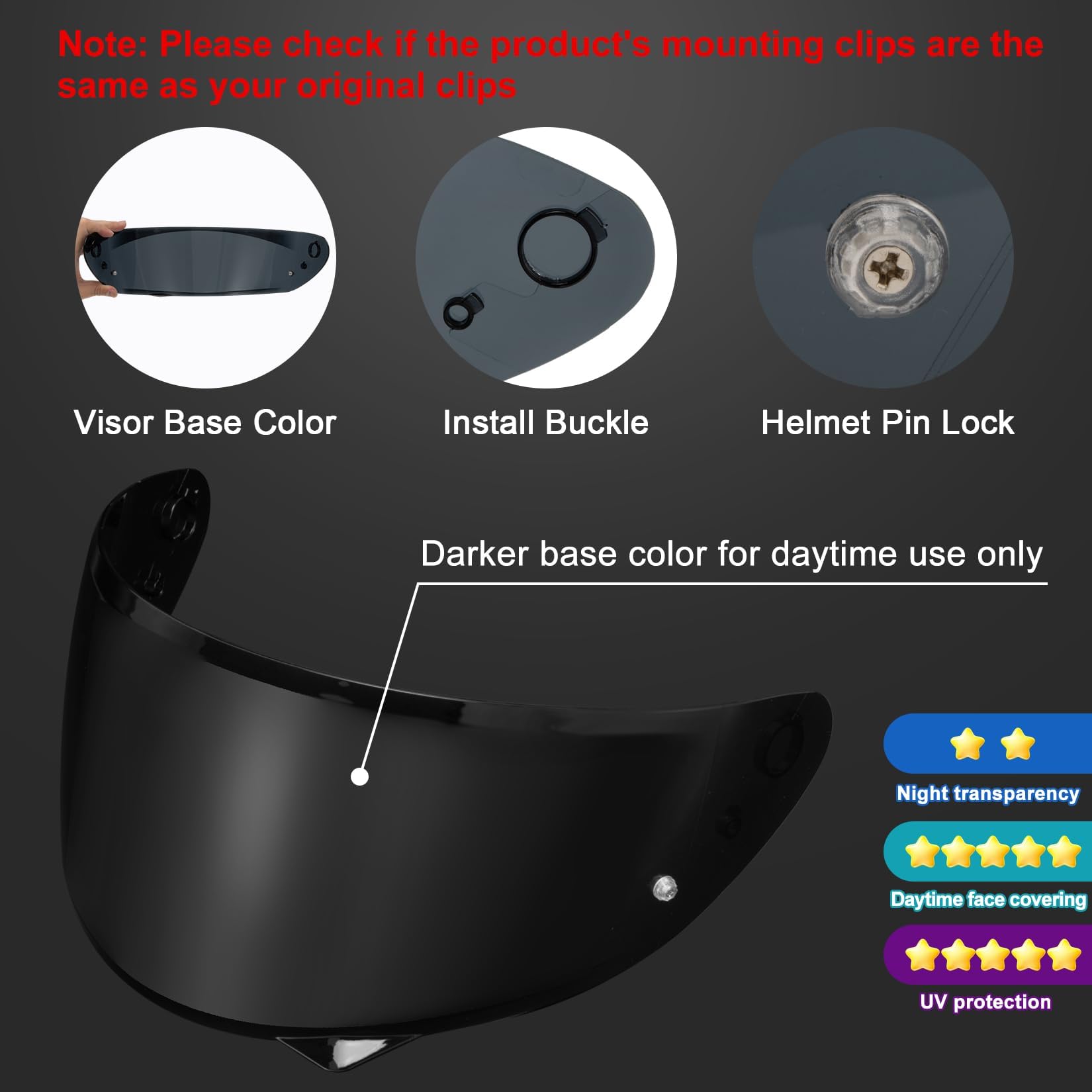 PSLER HJ-34P Visor - HJ-34P Visor Tinted C10 Helmet Visor Pinlock-Ready Face Shield for HJ-34P C10,Deep Black