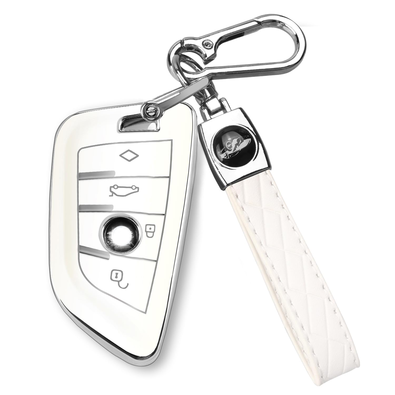 Qbuc For Bmw Key Fob Cover With Leather Keychain,For Bmw 2 5 6 7 Series X1 X2 X3 X5 X6 X7 Premium Soft Tpu Key Fob Holder