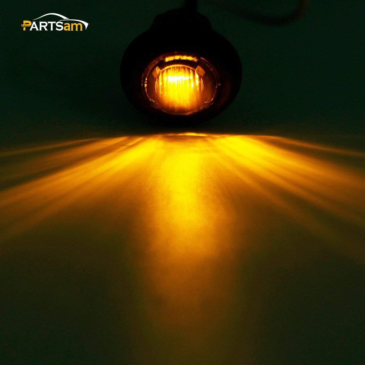 Partsam 20Pack 3/4'' Inch Smoke Lens Amber Led Round Clearance Lights Side Marker Identification Light Turn Signal Grill Light F