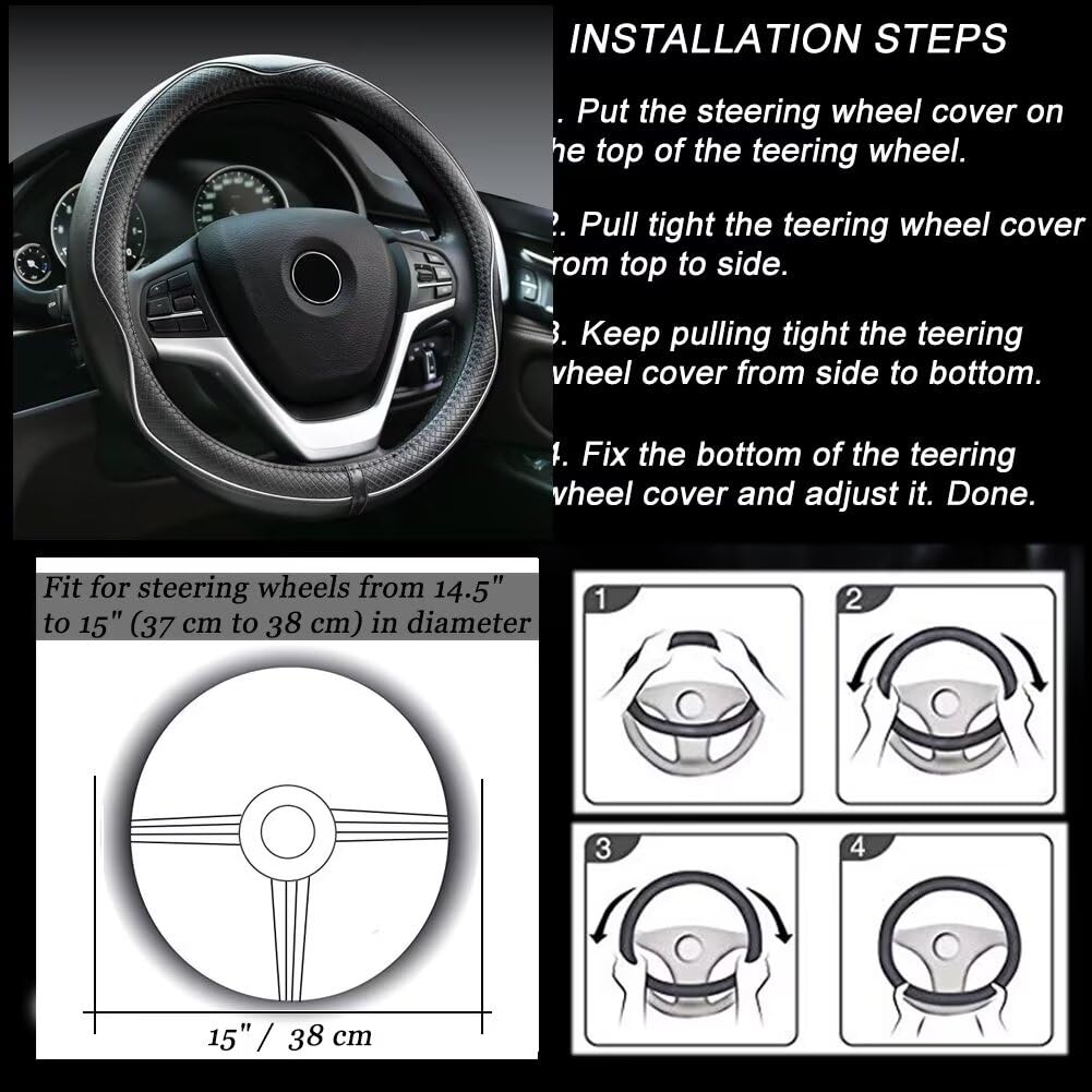 Rueesh Microfiber Leather Steering Wheel Cover Anti-Slip Matte Finish Auto Car Wheel Cover Universal 15 Inch Wheel Cover For Car