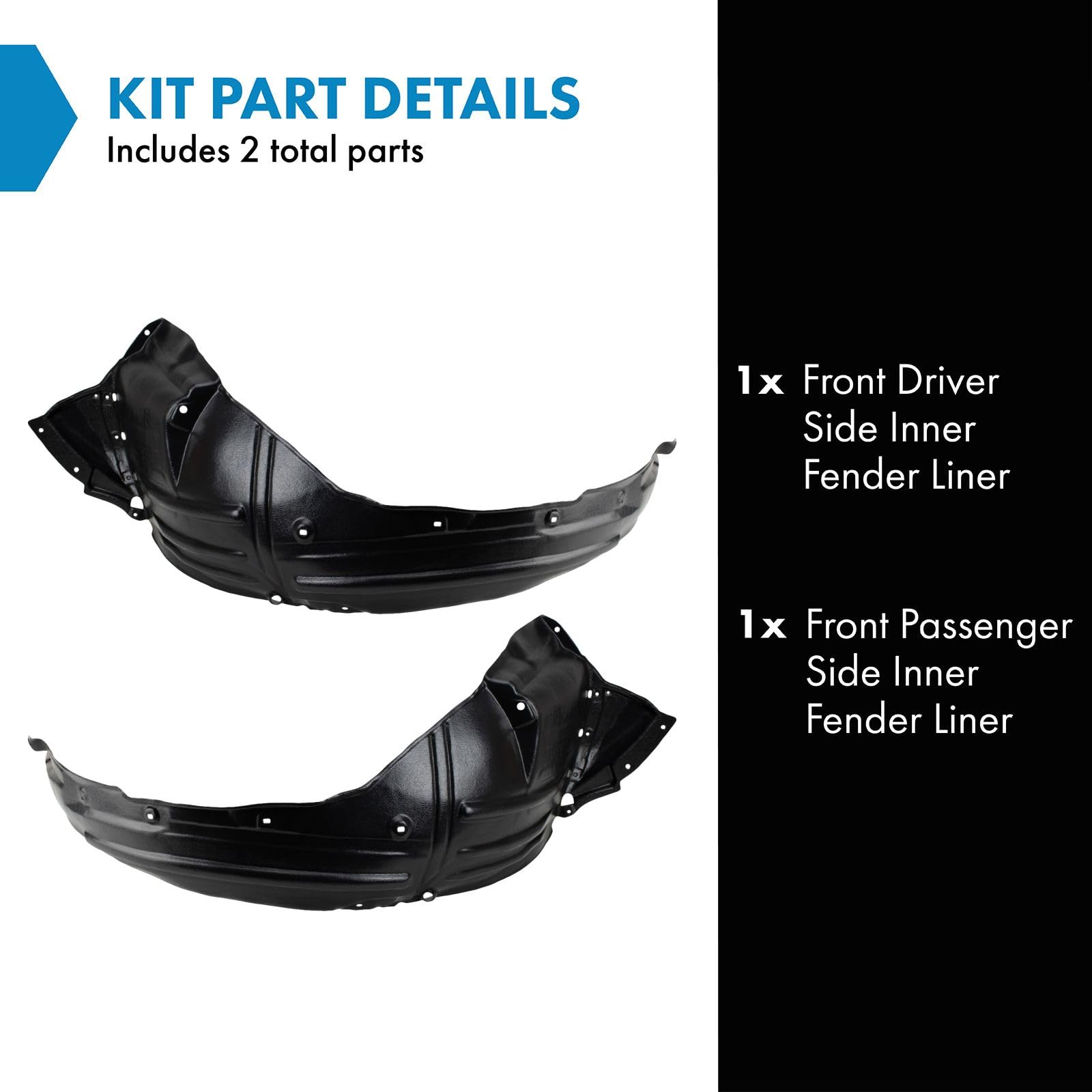 Trq Front Inner Fender Liner Set Compatible With 2007-2013 Acura Mdx Ac1248123 Ac1249123