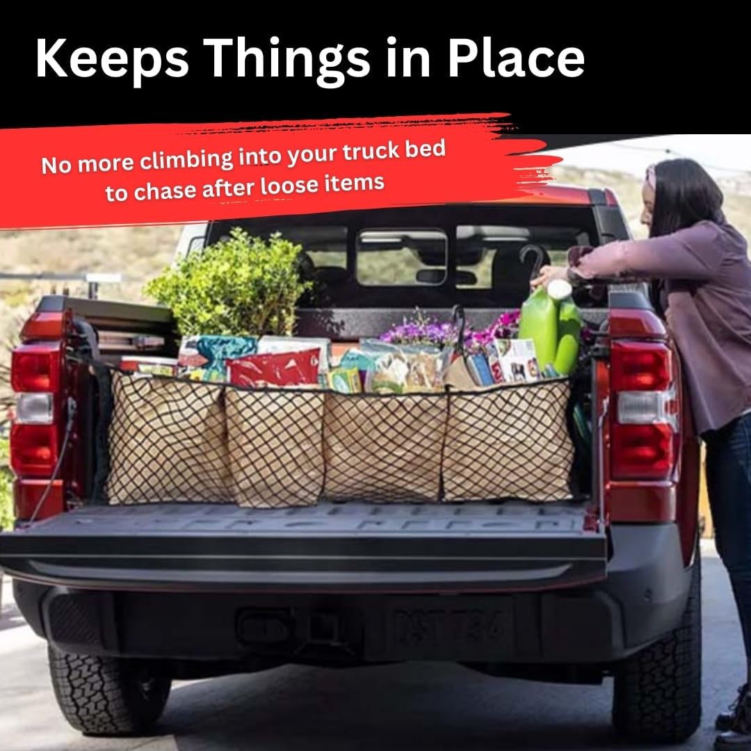 Truck Bed Cargo Net - 50''X18'' - Envelope Style Truck Bed Netting For Cargo - Heavy Duty Pickup And Suv Organizer For Groceries