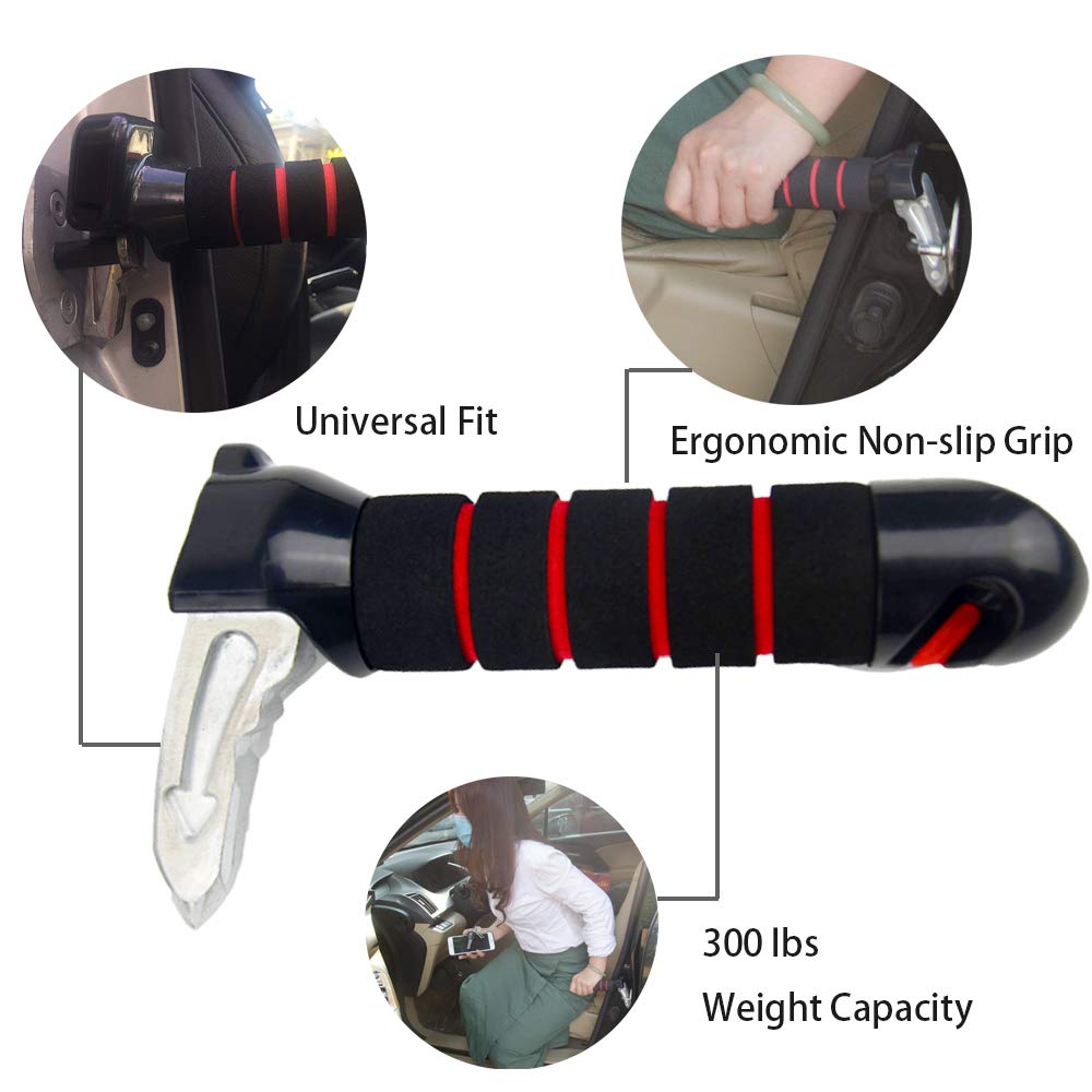 ZipSeven Heavy Duty Portable Car Handle - Black Automotive Assistance Grab Bar for Elderly & Disabled - Standard Size Mobility Aid