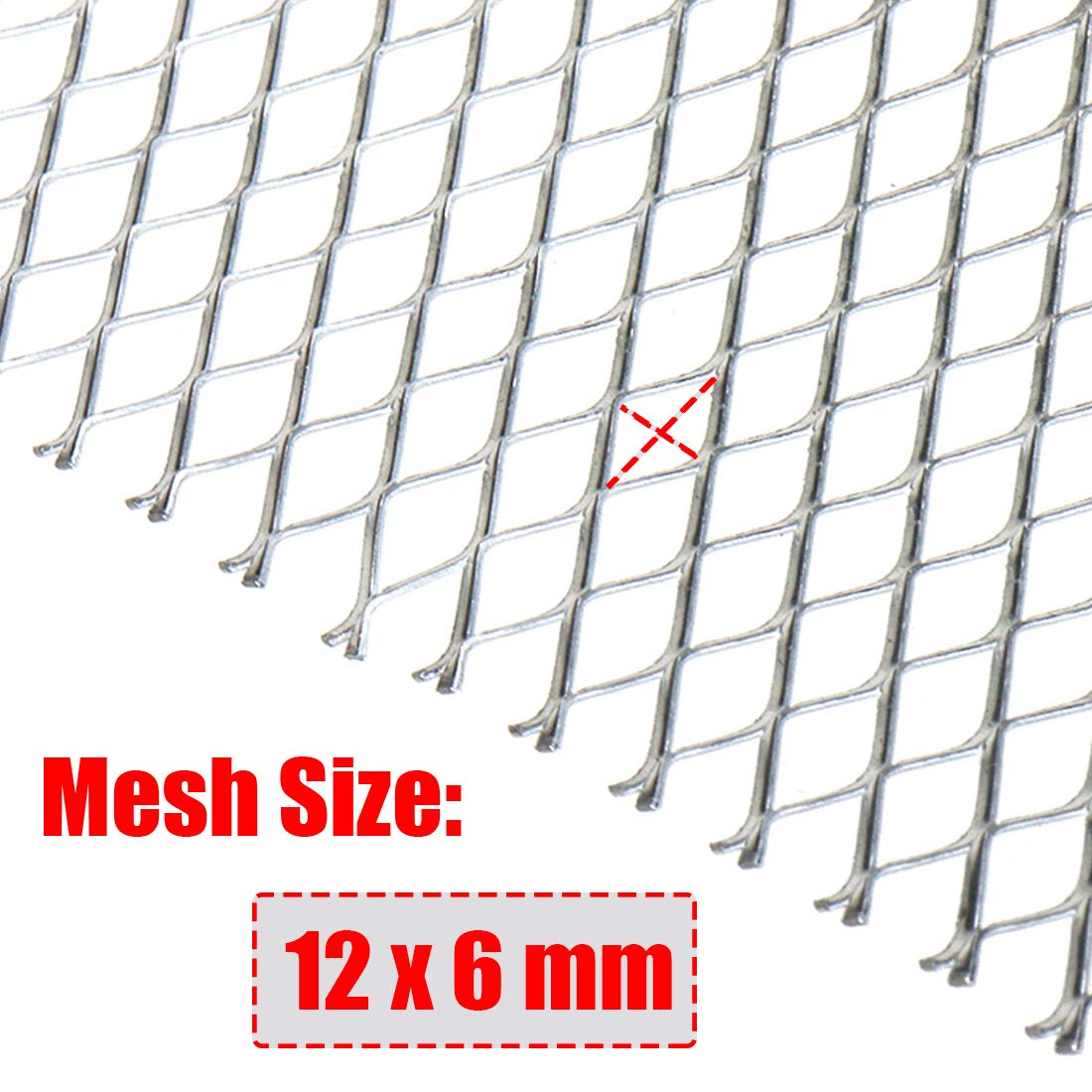 Modengzhe 40 X 13 Inch Car Grill Mesh Sheet, Silver Colored Aluminum Alloy Multifunctional Grille Mesh Roll, 6 X 12 Mm Rhombic-S