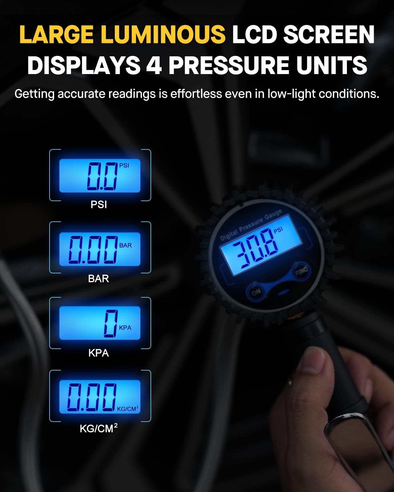 Vondior Digital Tire Inflator With Pressure Gauge 200 Psi - Large 2 '' Digital Dial, Heavy Duty Air Chuck And Compressor Accesso