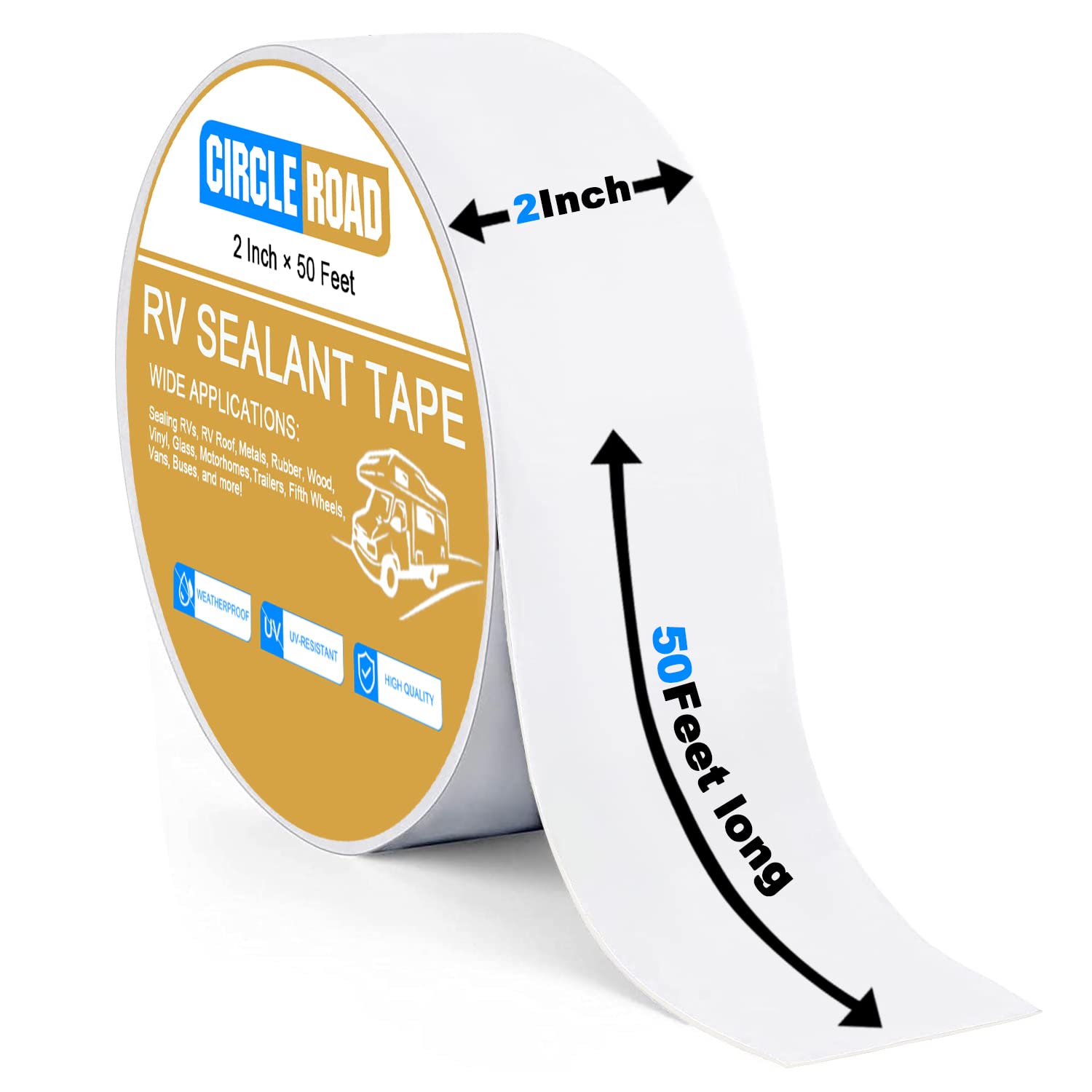 Rv Roof Tape White, 2 Inch X 50 Feet Rv Repair Sealant Tape, Stop Camper Roof Leaks, Uv-Resistant, Weatherproof And Reliable For