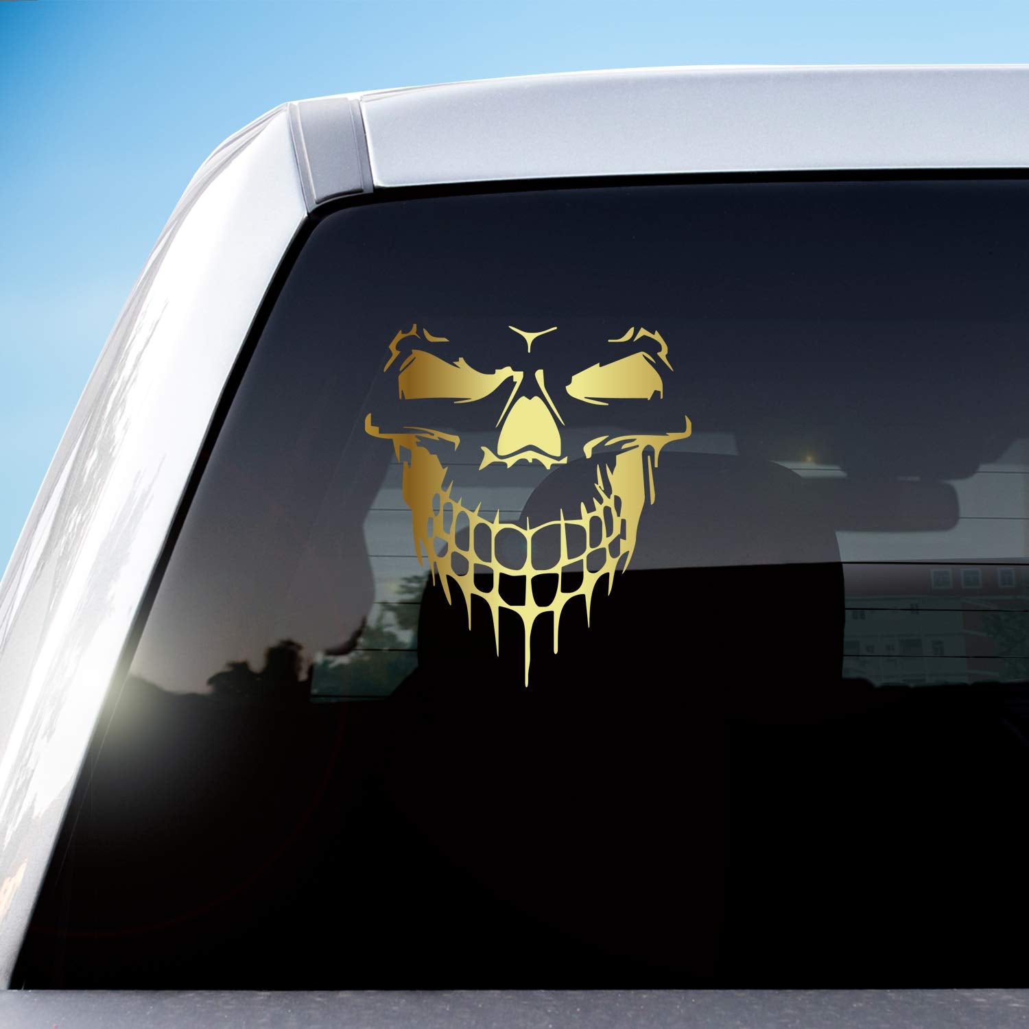 Hungmieh Skull Sticker And Decal For Car, Metal Surface, Vinyl Material, 6.97In, Chrome Gold