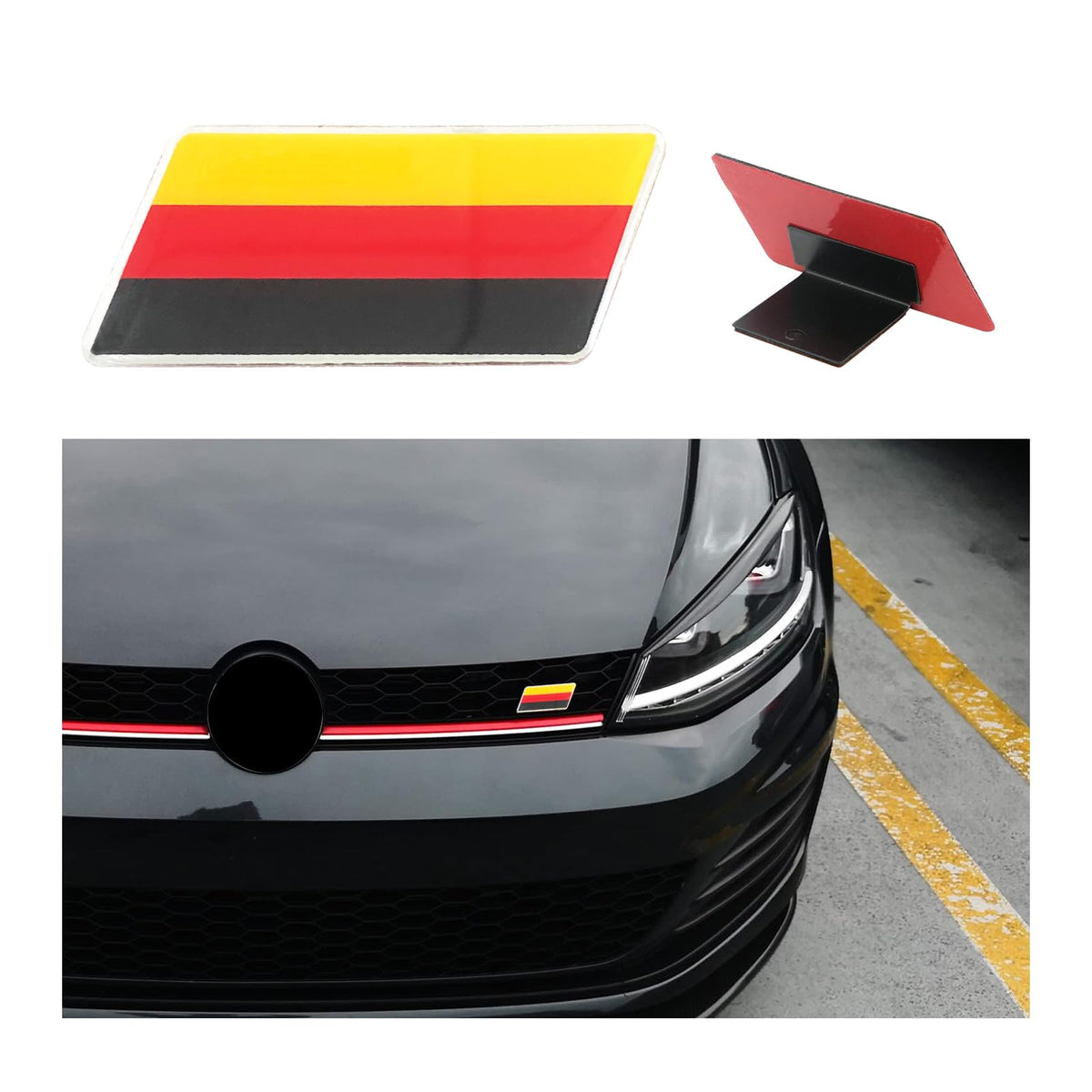 Ziciner 3D Germany Flag Emblem Badge With L Shaped Mounting Bracket, Auto Front Fender Badge Sign Emblem, Car Front Grill Bumper