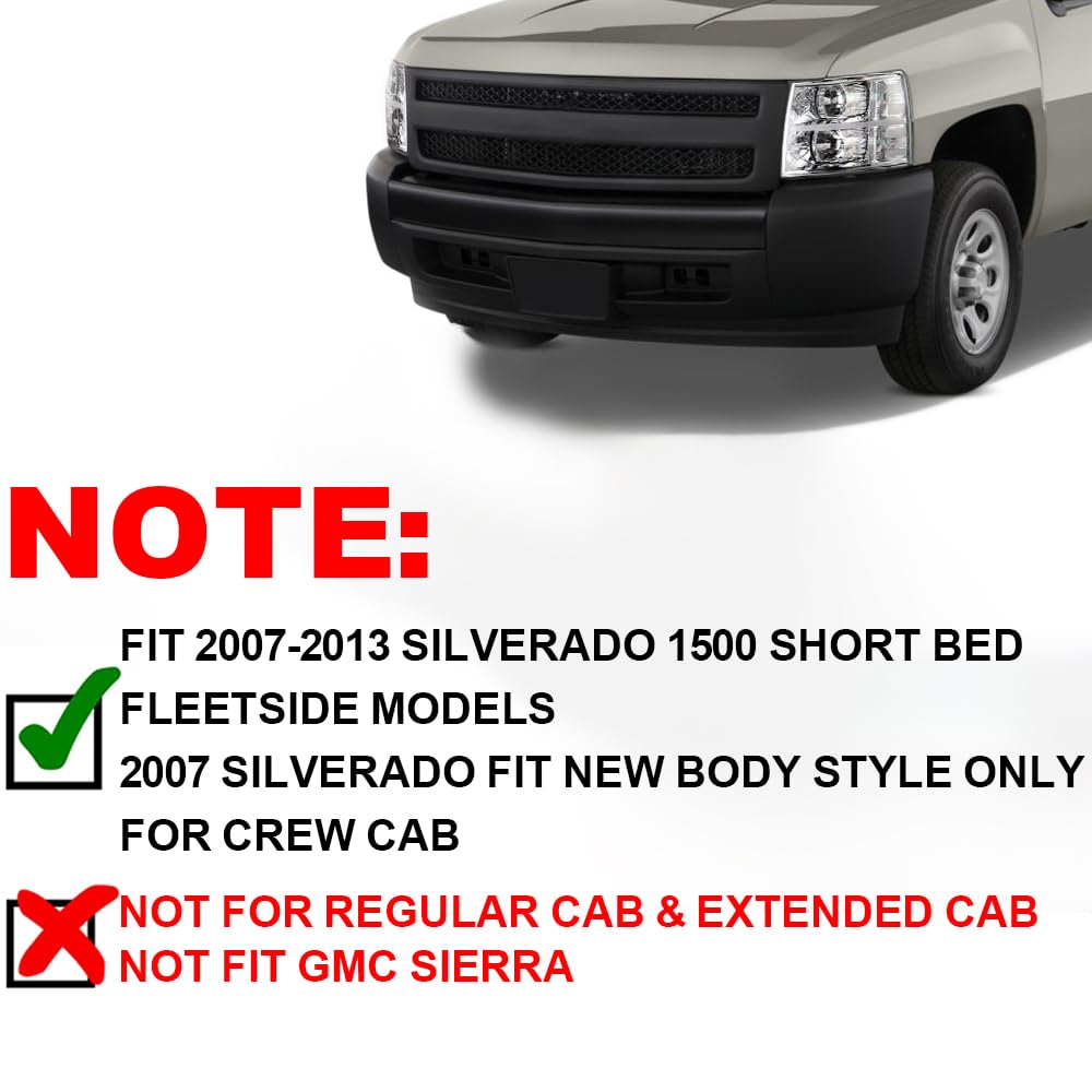 G-PLUS Fender Flares for 2007-2013 Chevrolet Silverado 1500, Black Polypropylene, Short Bed 69.3" Fleetside, Compatible with New Body Style
