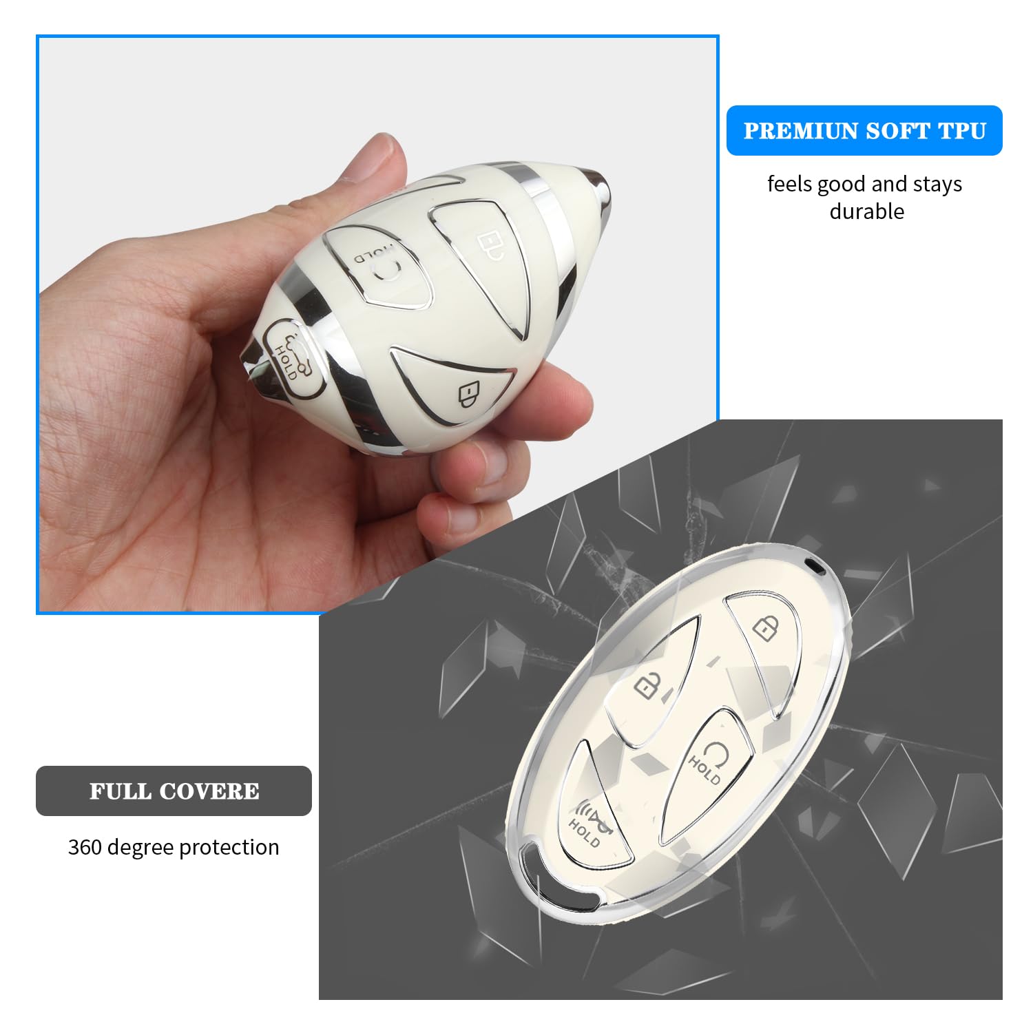 QBUC for Hyundai Ioniq 6 Key Fob Cover,TPU 360 Degree Car Key Case Protector with Leather Keychain Compatible with Hyundai Ioniq