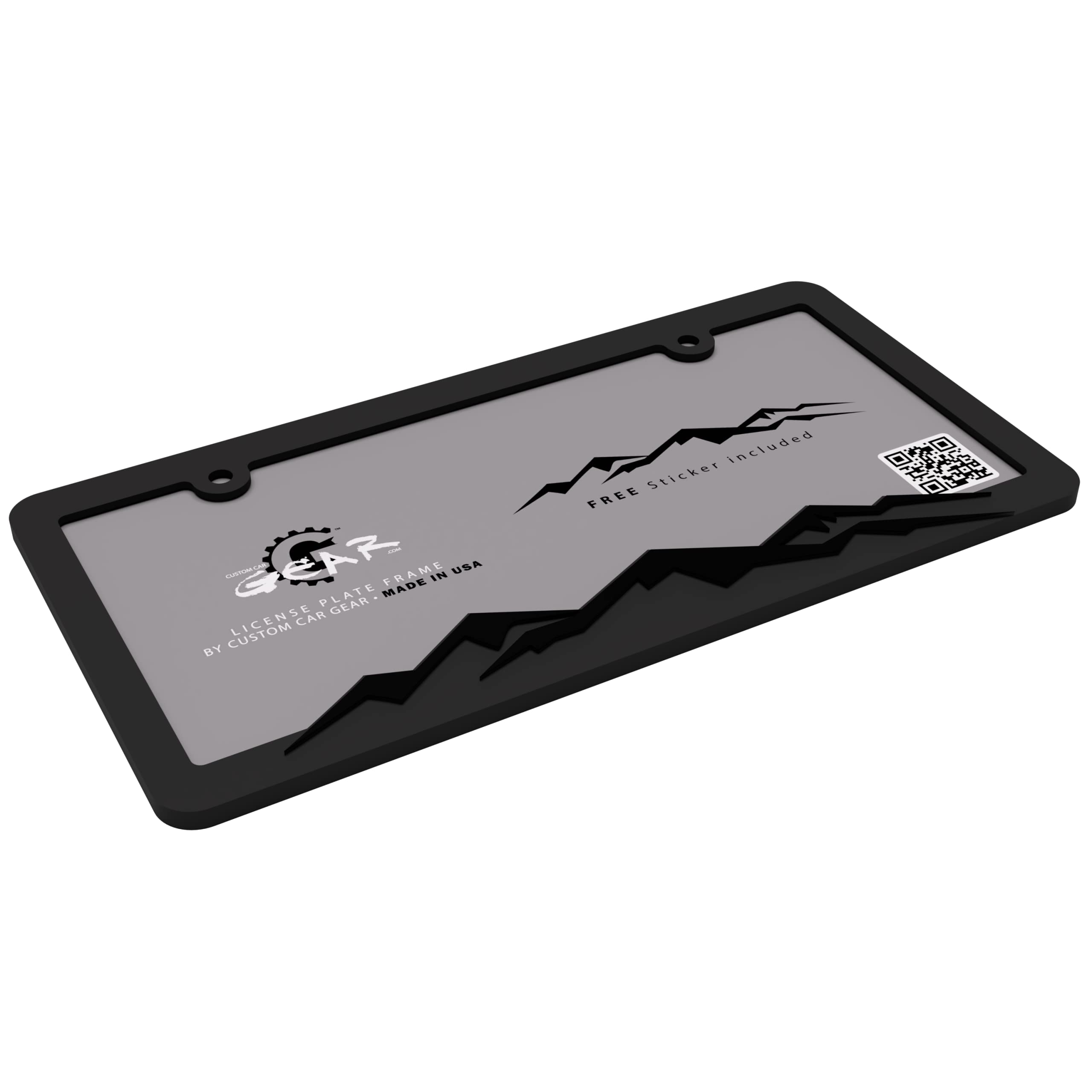 Custom Car Gear Mountain License Plate Frame Bracket - Blackout Edition, Black Plastic, Sleek Design