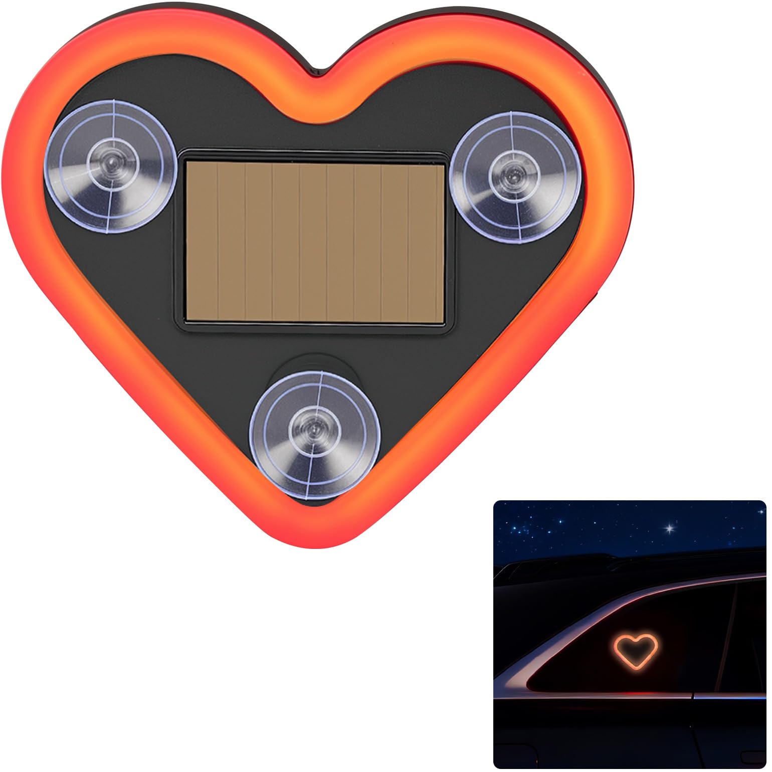 JOYTUTUS Heart Light for Car Solar Powered Heart Neon Light Car Led Lights Interior for Outdoor/Interior Car/Room Red