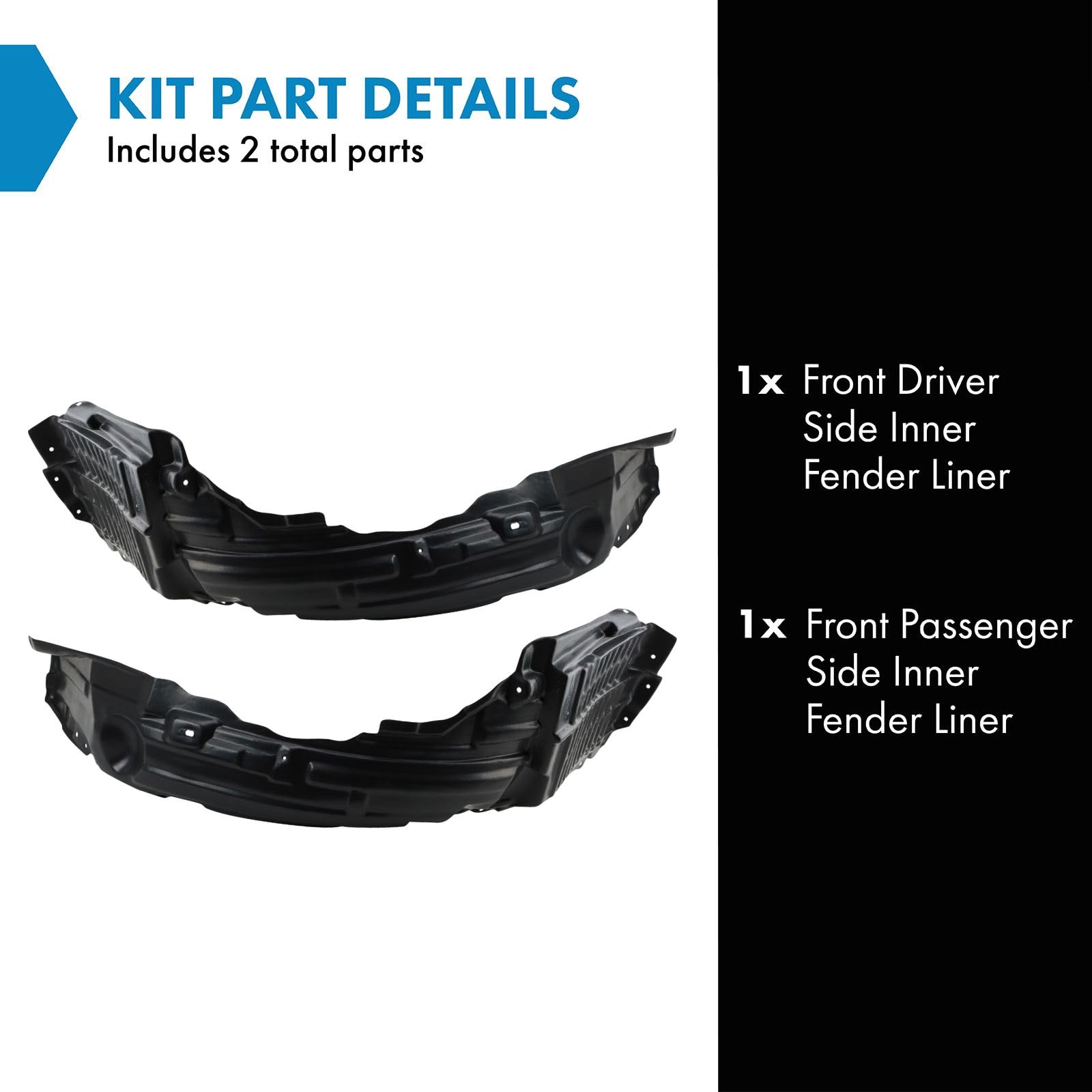 Trq Front Inner Fender Liner Set Compatible With 2010-2015 Mitsubishi Lancer Mi1248131 Mi1249123