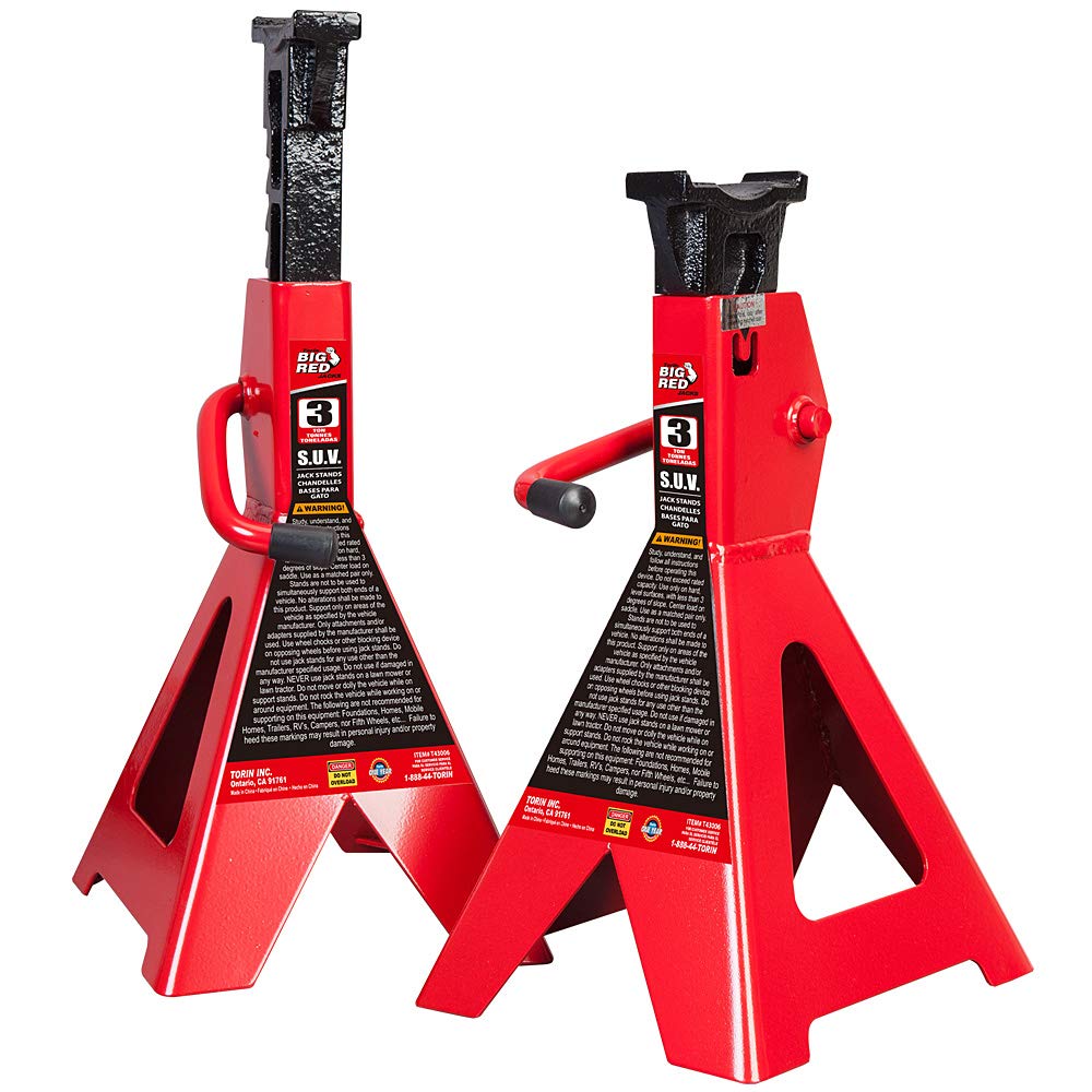BIG RED T43006 Torin Steel Jack Stands (Fits: SUVs and Extended Height Trucks): 3 Ton (6,000 lb) Capacity, Red, 1 Pair