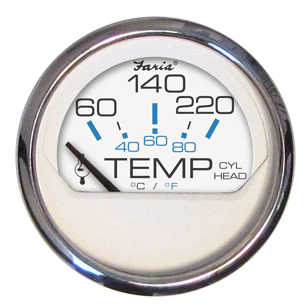 Faria Beede Instruments 13806 Chesapeake Cyl Head Temperature Gauge With Sender - White Ss, 2''
