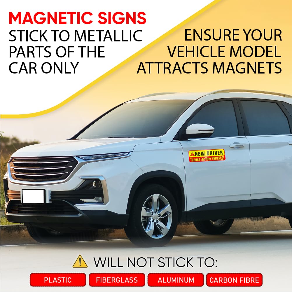 New Driver Magnet For Car - Extra Strong Hold - 9.72'' By 3.24'' - 3 Pack - Essential Magnetic Student Driver Sticker Signs - Re