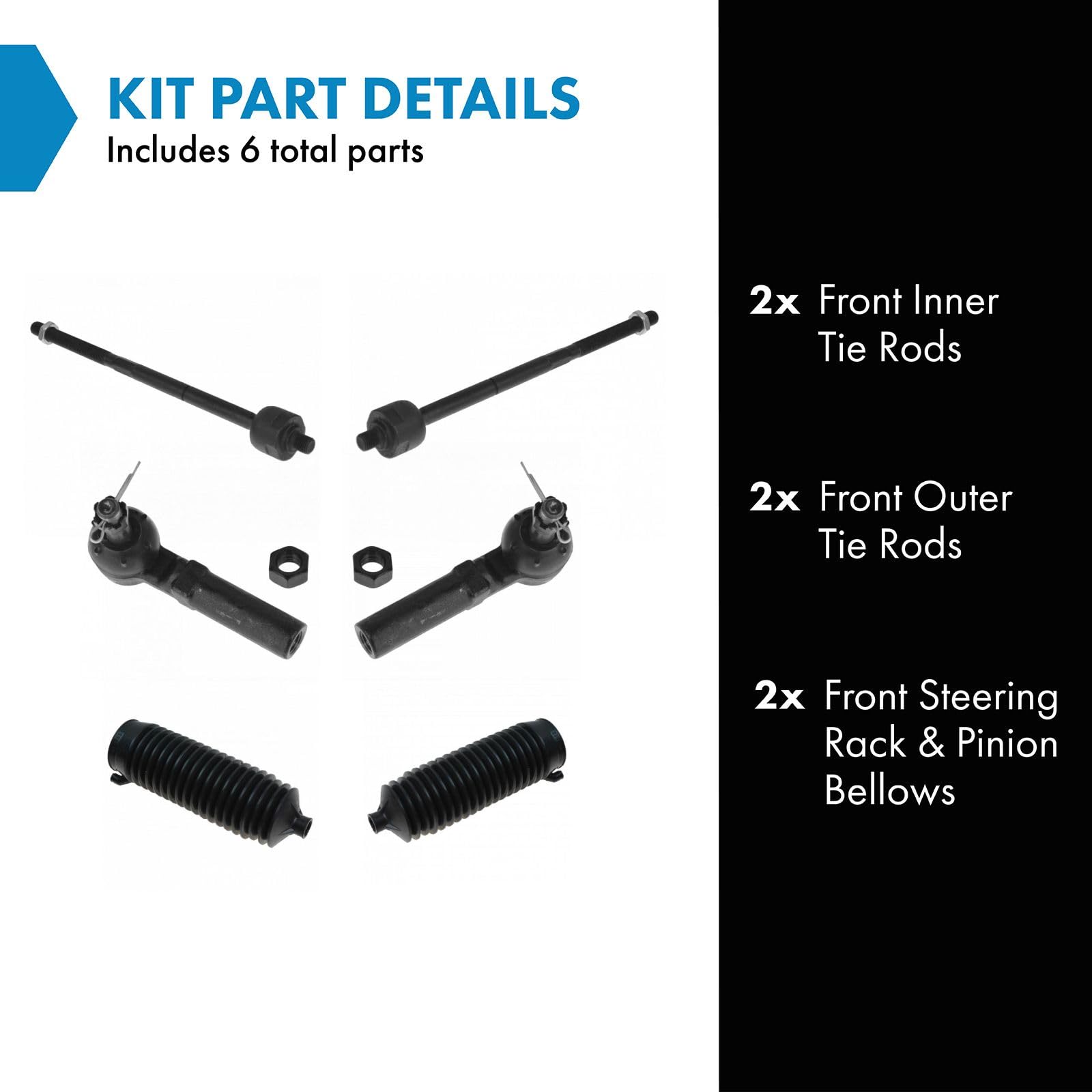 Trq Front Driver & Passenger Side Inner & Outer Steering Kit Steering Rack & Pinion Bellow Tie Rod Compatible With 2001-2010 Chr