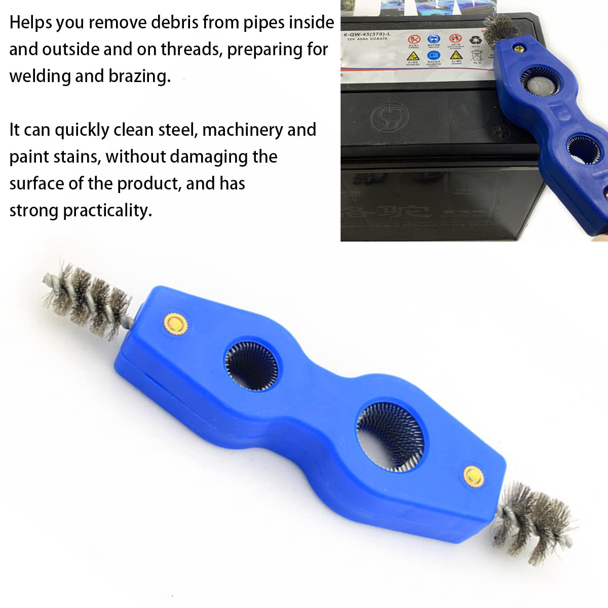 Aicel 2 Pieces Car Battery Terminal Cleaners, 4 In 1 Car Battery Cleaning Brush With Steel Wire, Anti-Corrosion Battery Terminals Machine Parts Cleaning Tools Universal For Automotive And Marine