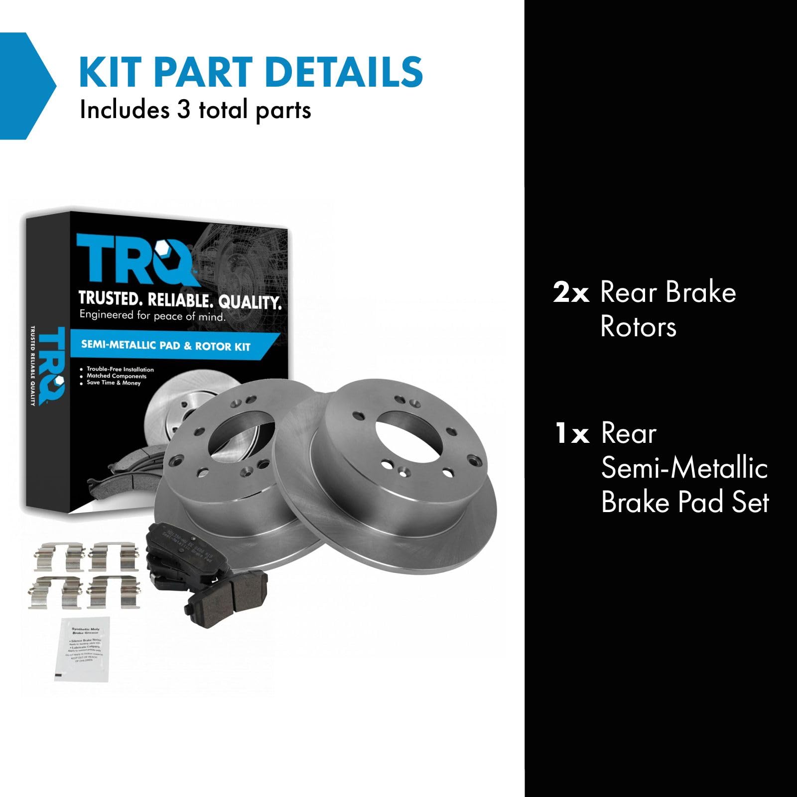 Trq Rear Brake Pad & Rotor Kit Brake Pads Brake Rotor Semi-Metallic Compatible With 2010-2013 Kia Forte Forte Koup