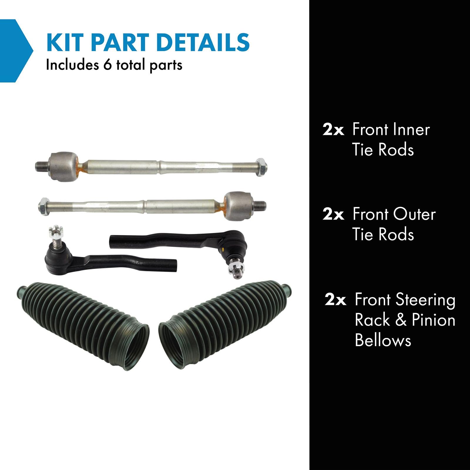 Trq Front Steering Kit Steering Rack & Pinion Bellow Tie Rod Compatible With 2016-2022 Honda Hr-V