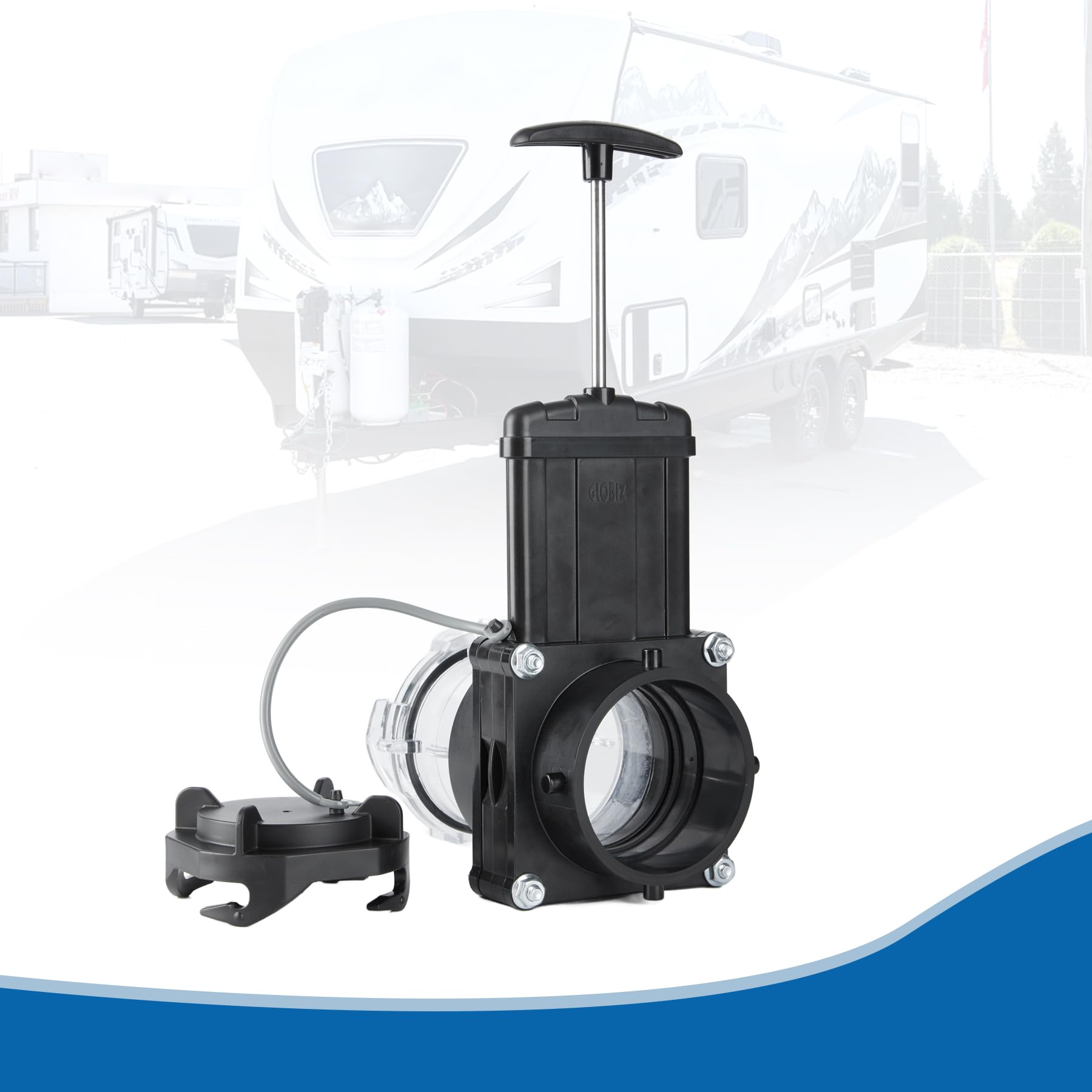 GLOBIZ Twist-On Waste Valve RV Gate Valve with Built-in Clear Adapter Compatible with Most Brands of Bayonet/Lug Adapter UV-Resi