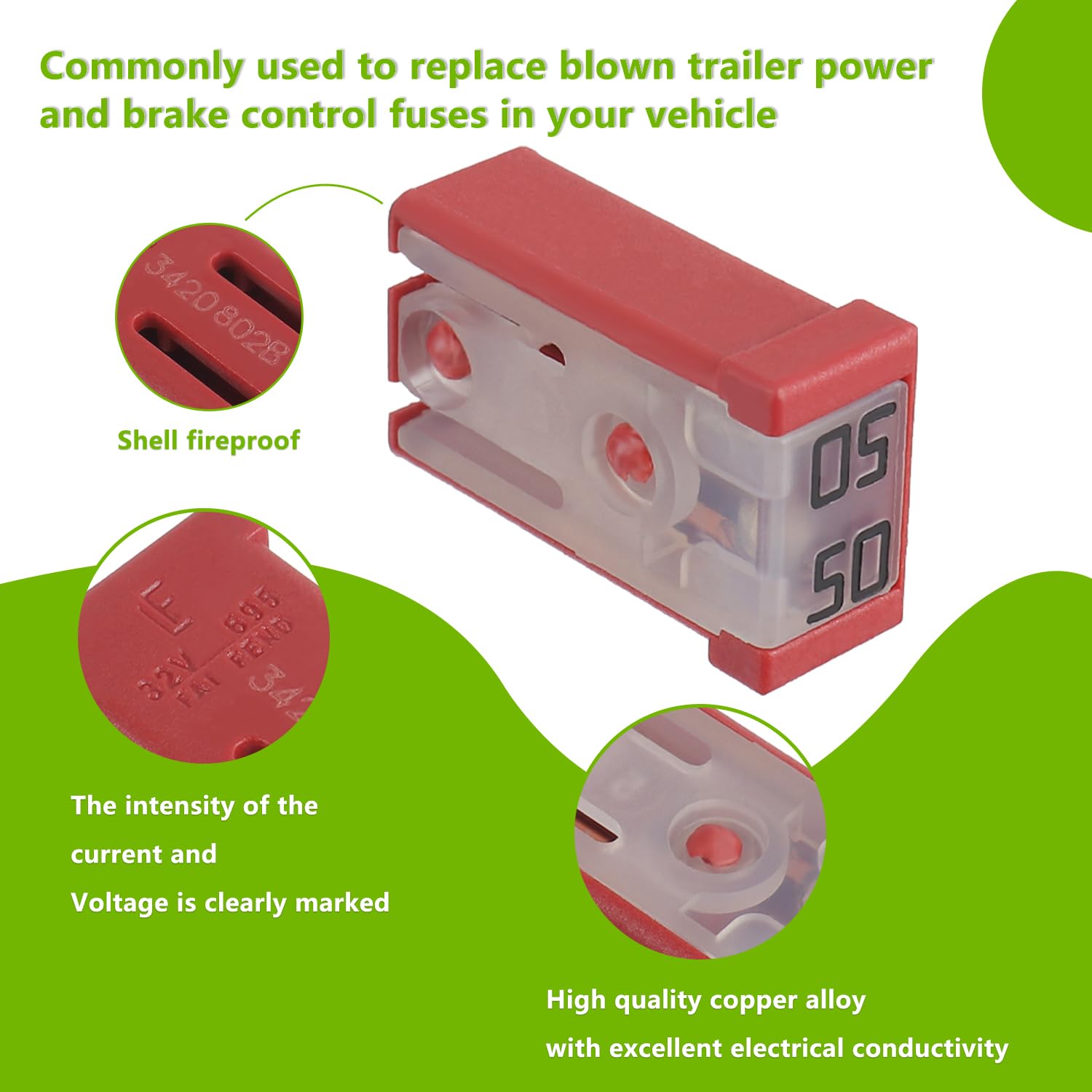 EPLZON 50A 32V Mini Slotted Automotive MCASE Shaped Cartridge Fuse Kit(Pack of 6pcs,50A)