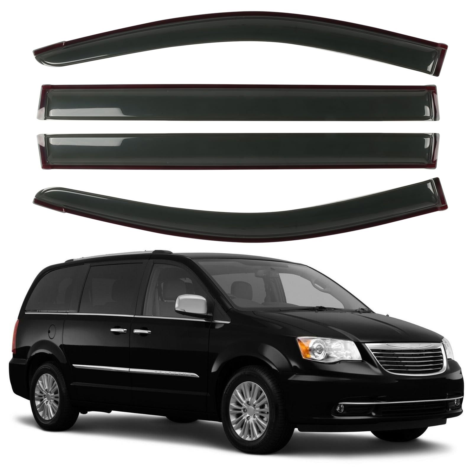 Chykorla Rain Guard Fit For 2008-2020 Dodge Grand Caravan, 2008-2016 Chrysler Town & Country, Outside Mount Side Window Visor Ve