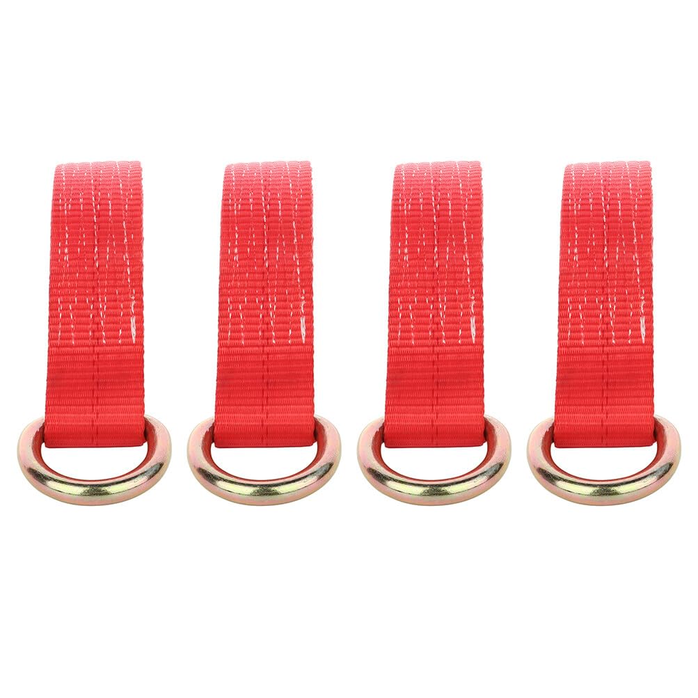 Automuto 2 Inch X 8 Ft Lasso Strap With D Ring Red Auto Tie Down Webbing, Pack Of 4