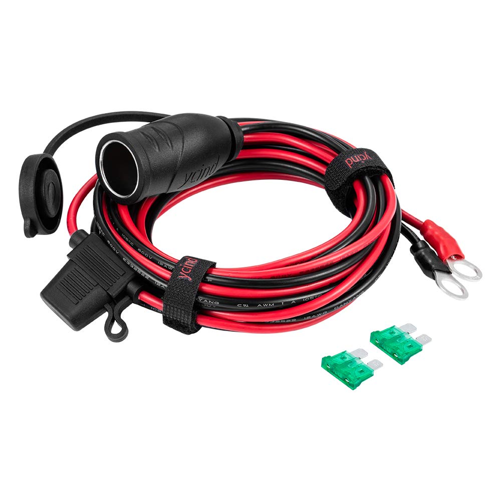 Ycind 3/8'' Ring Eyelet Terminal To Female Cigarette Lighter Socket Battery Boost Cable Heavy-Duty 30A Fuse 12V/24V 12Awg Cord 1