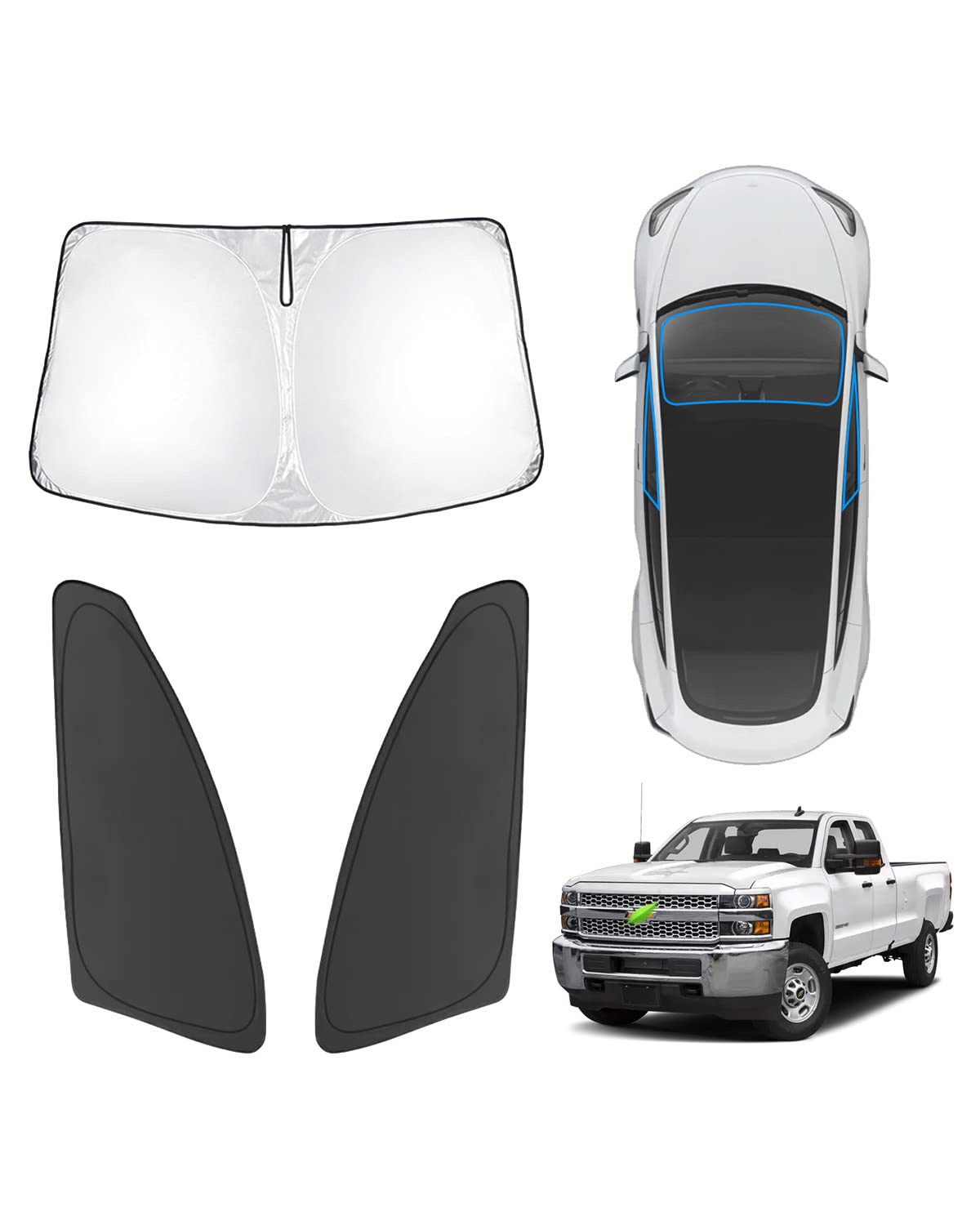 Karltys 3Pcs Windshield Sun Shade For 2015-2019 Chevy Silverado/Gmc Sierra 2500Hd 3500Hd, Front And Side Window Sunshade Custom