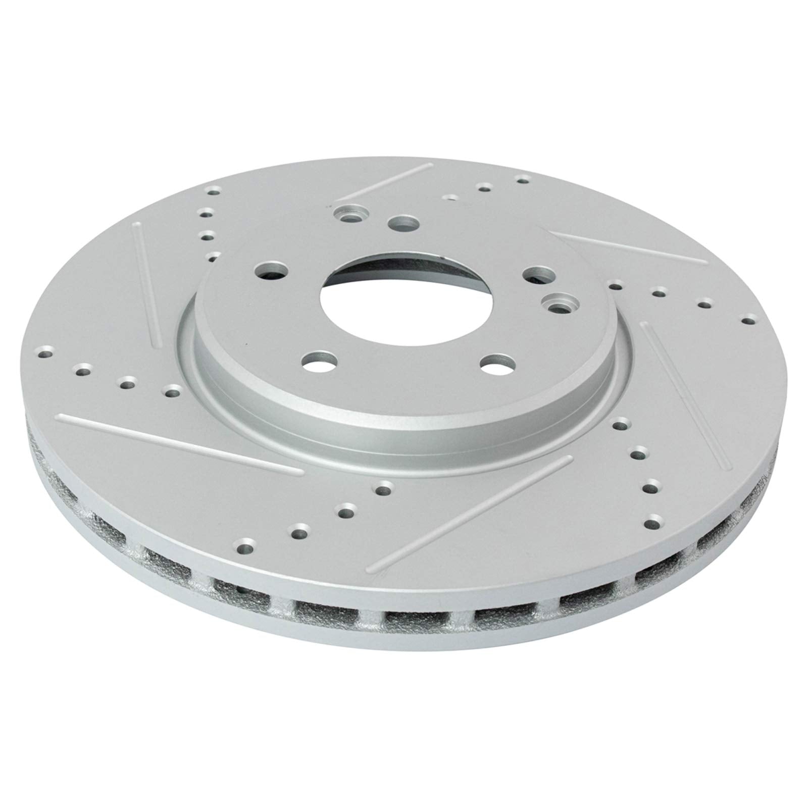 Trq Performance Brake Rotor Drilled Slotted Front Coated Pair Compatible With Mercedes