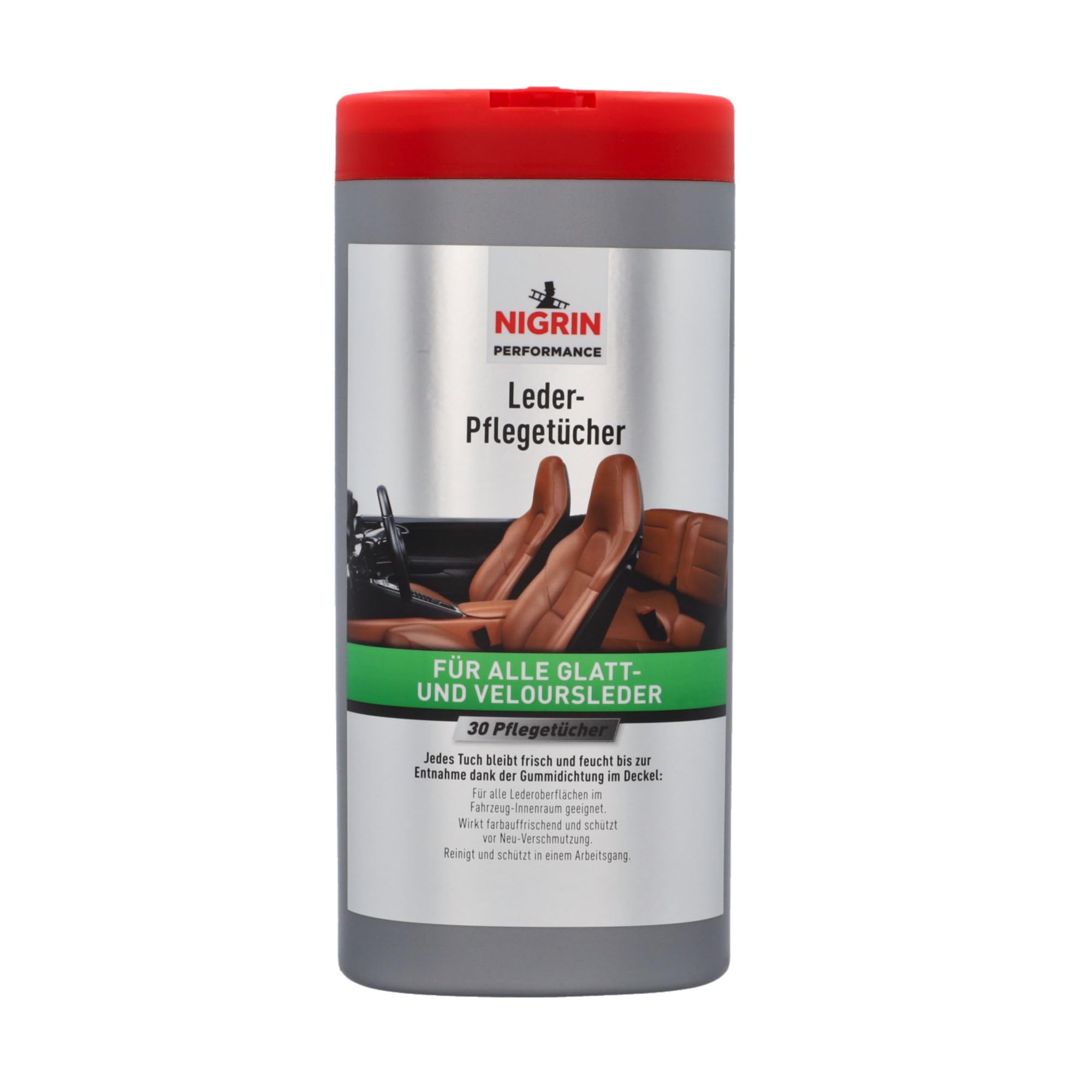 NIGRIN leather care cloths provide value preservation of smooth leather, clean and protect in one operation, white, 30 towels