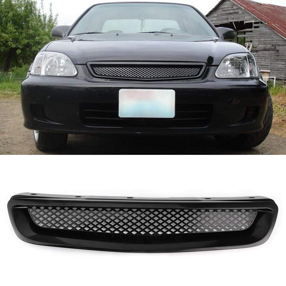 Kimiss Front Hood Bumper Grille Intake Mesh Abs Black Grill Fits For Honda Civic 1999-2000