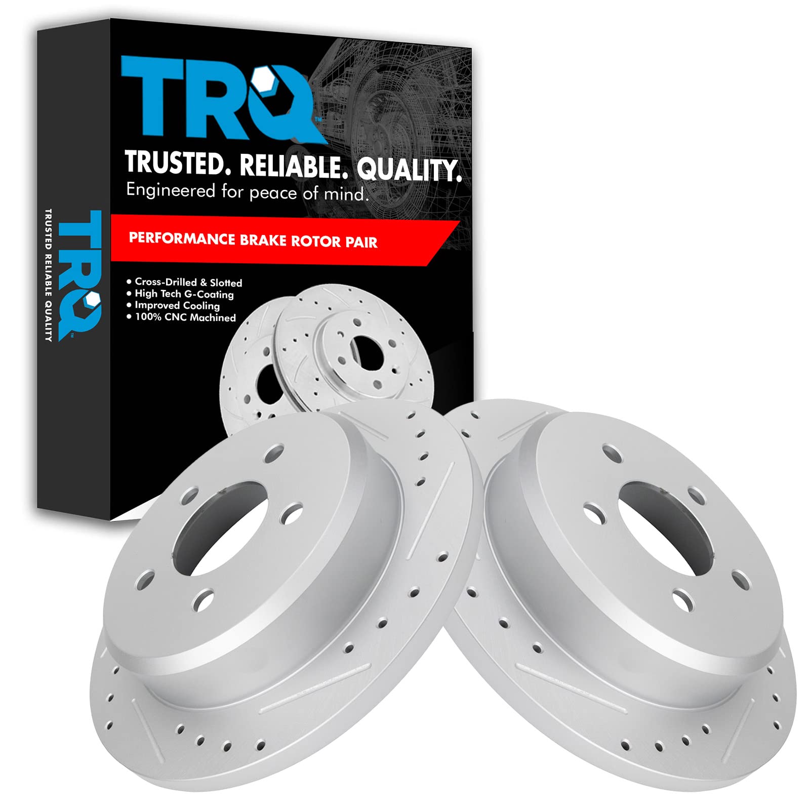 Trq Rear Performance Brake Rotors Set Premium G-Coated Cross Drilled & Slotted Compatible With 1996-2002 Ford Crown Victoria Lin
