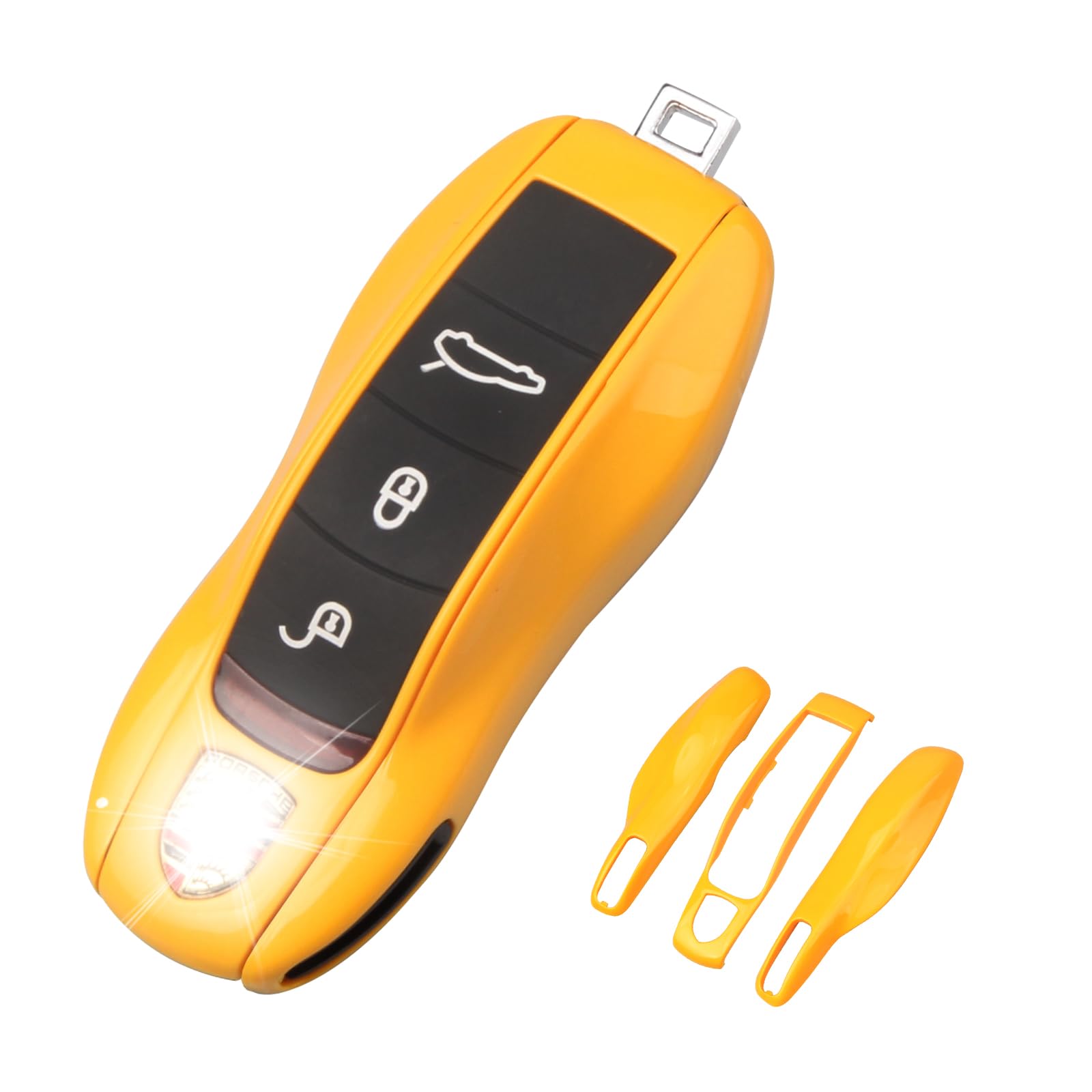 Qbuc For Porsche Key Fob Cover,3-Piece Painted Key Shell Compatible With Porsche Cayenne Panamera Macan Cayman (Yellow)