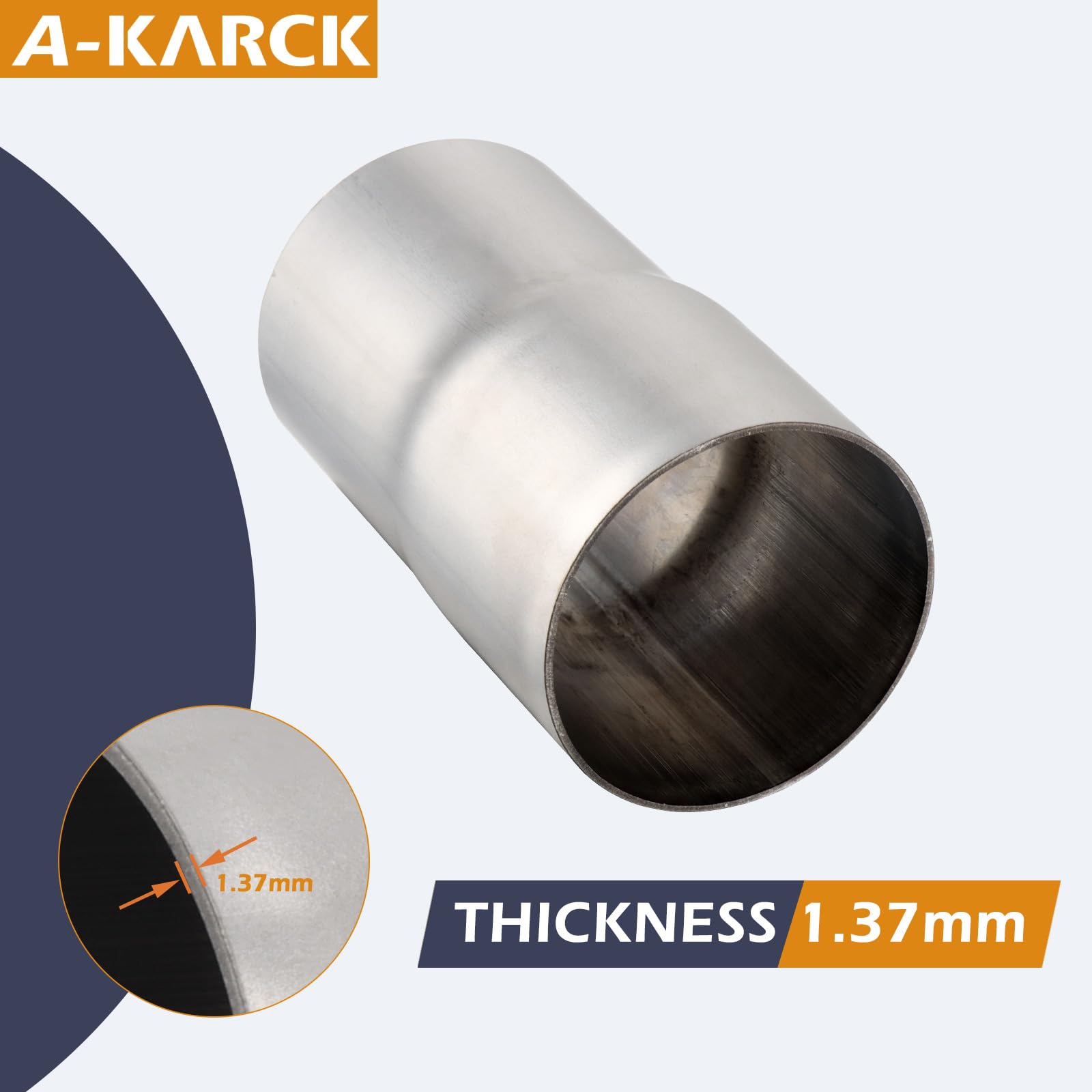 A-KARCK Stainless Steel Exhaust Adapter 2'' ID to 2'' OD, Engine Exhaust Pipe Reducer 3.6'' Overall Length